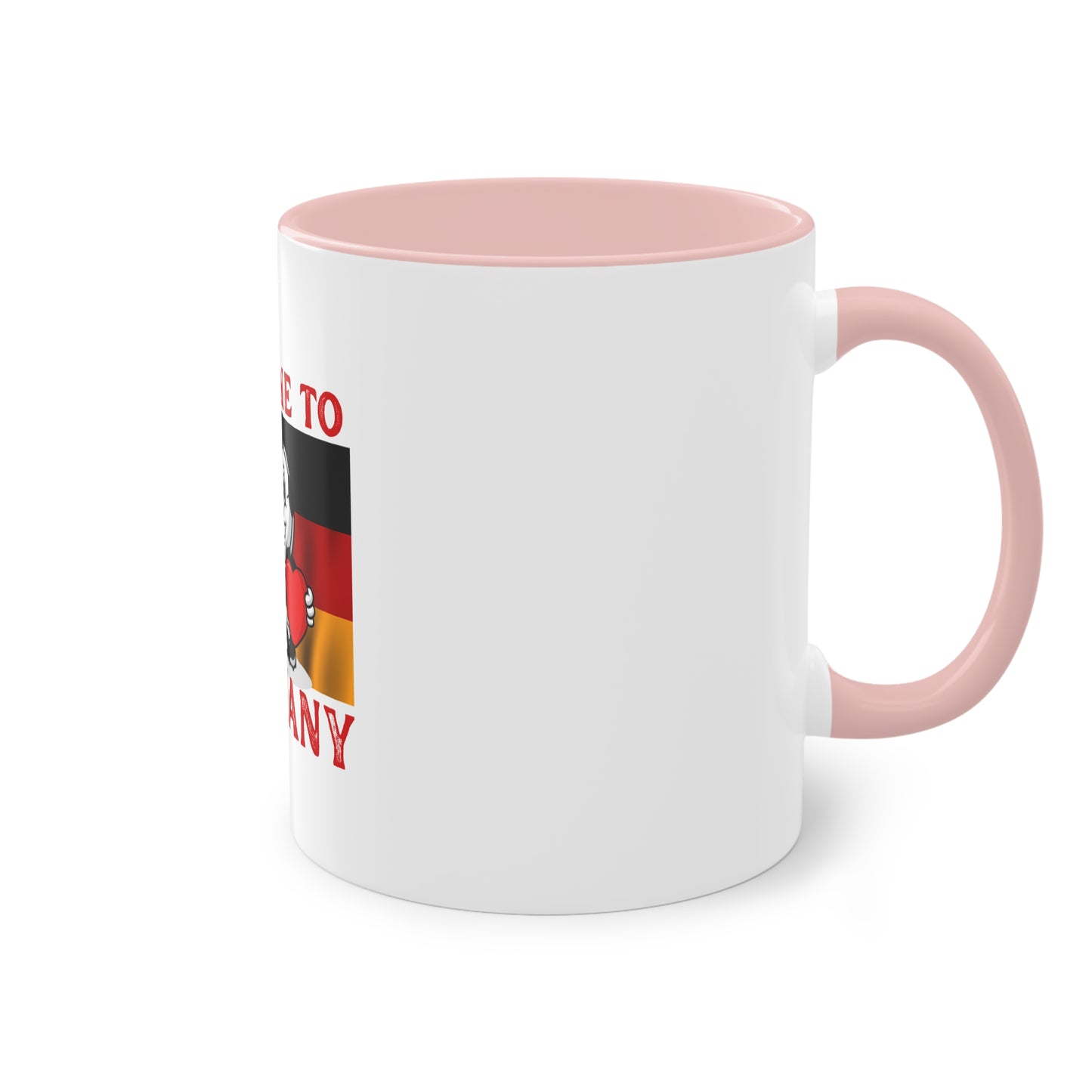 Welcome to Germany - Proud German culture auf Kaffeetassen, Teetassen bedruckt; weißer Außenbereich mit mehrfarbigem Innenbereich und Henkel, große; 11 Unzen.