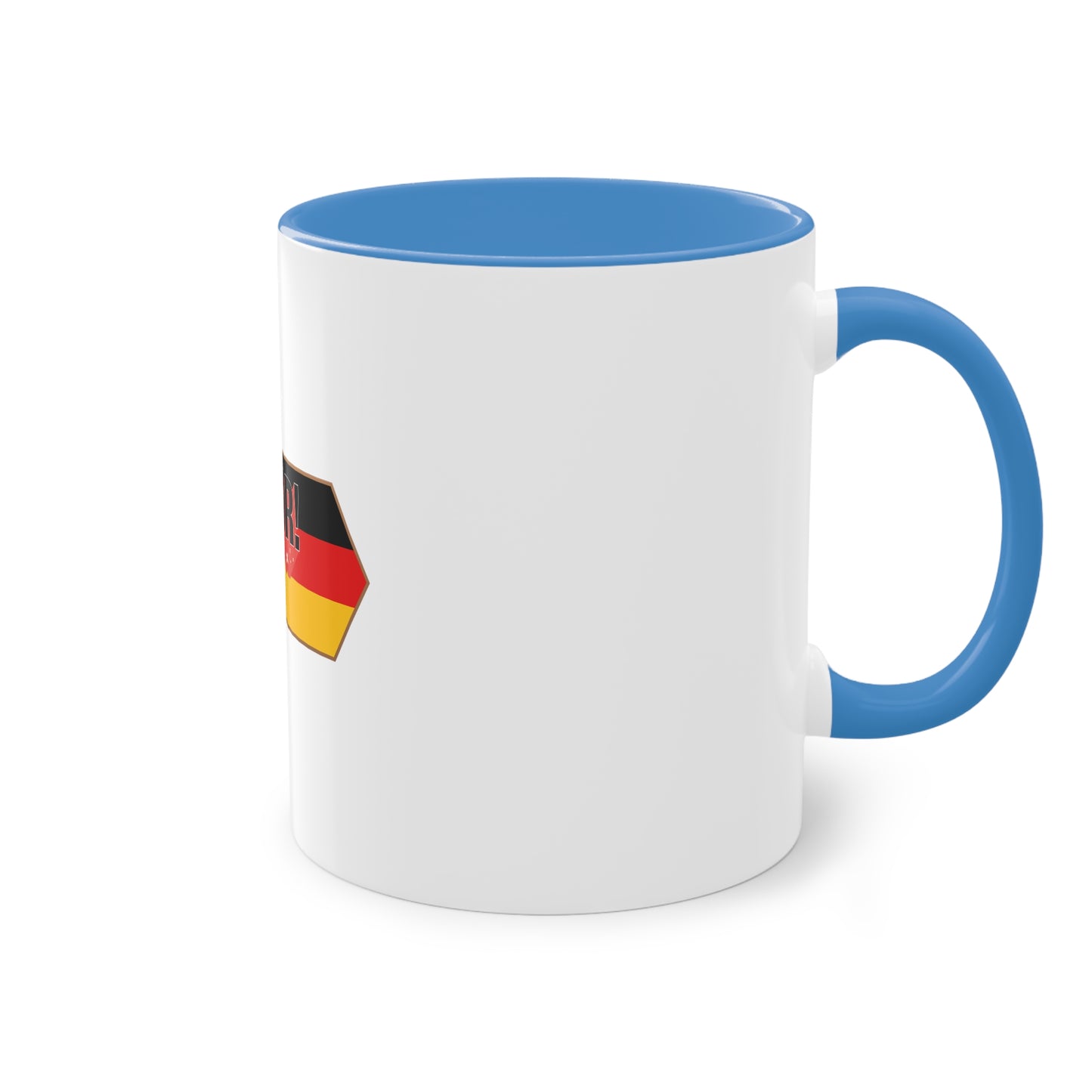 Tor!, Deutschland auf Kaffeetassen, Teetassen bedruckt; weißer Außenbereich mit mehrfarbigem Innenbereich und Henkel, große; 11 Unzen