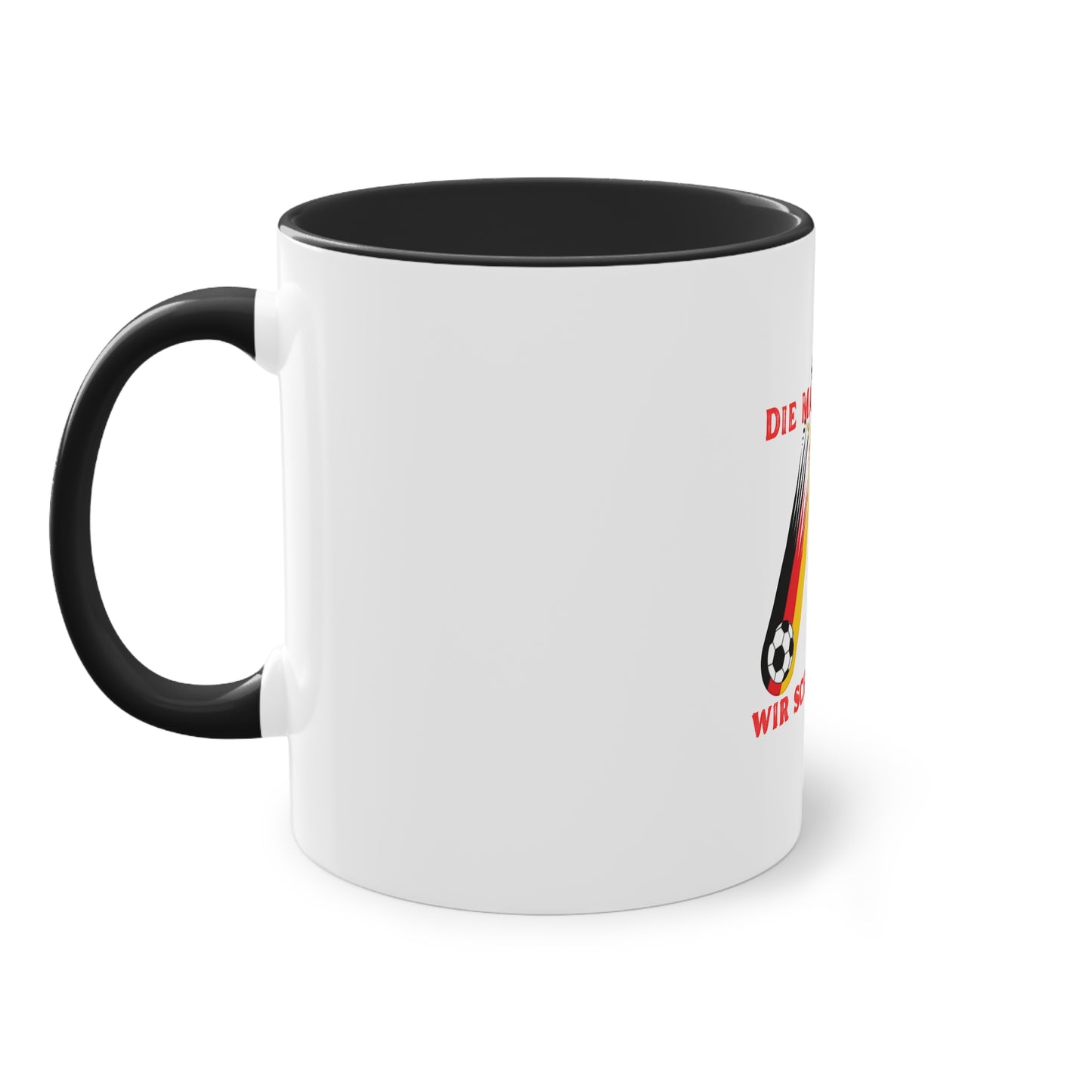Die Mannschaft auf Mehrfarbige Kaffeetassen, weißer Außenbereich mit mehrfarbigem Innenbereich und Henkel, große; 11 Unzen