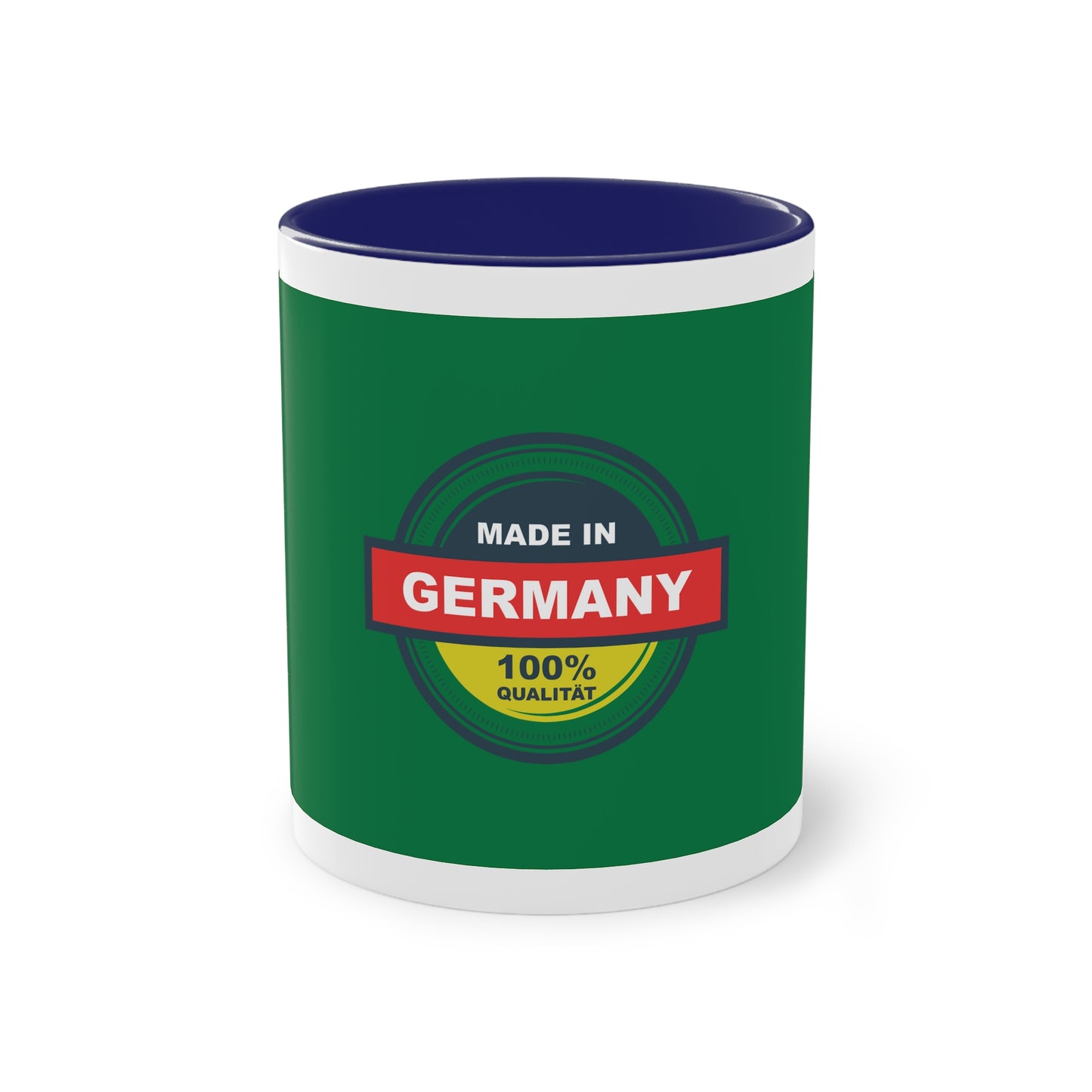 Made in Germany auf Kaffeetassen, Teetassen bedruckt; weißer Außenbereich mit mehrfarbigem Innenbereich und Henkel, große; 11 Unzen.