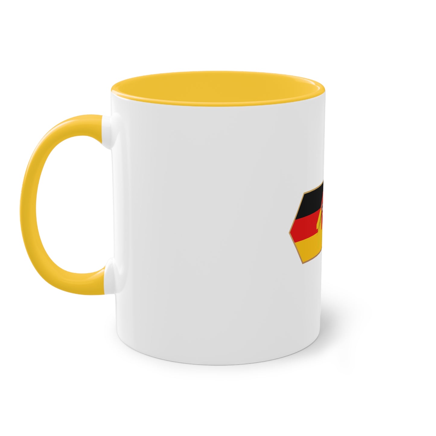Tor!, Deutschland auf Kaffeetassen, Teetassen bedruckt; weißer Außenbereich mit mehrfarbigem Innenbereich und Henkel, große; 11 Unzen