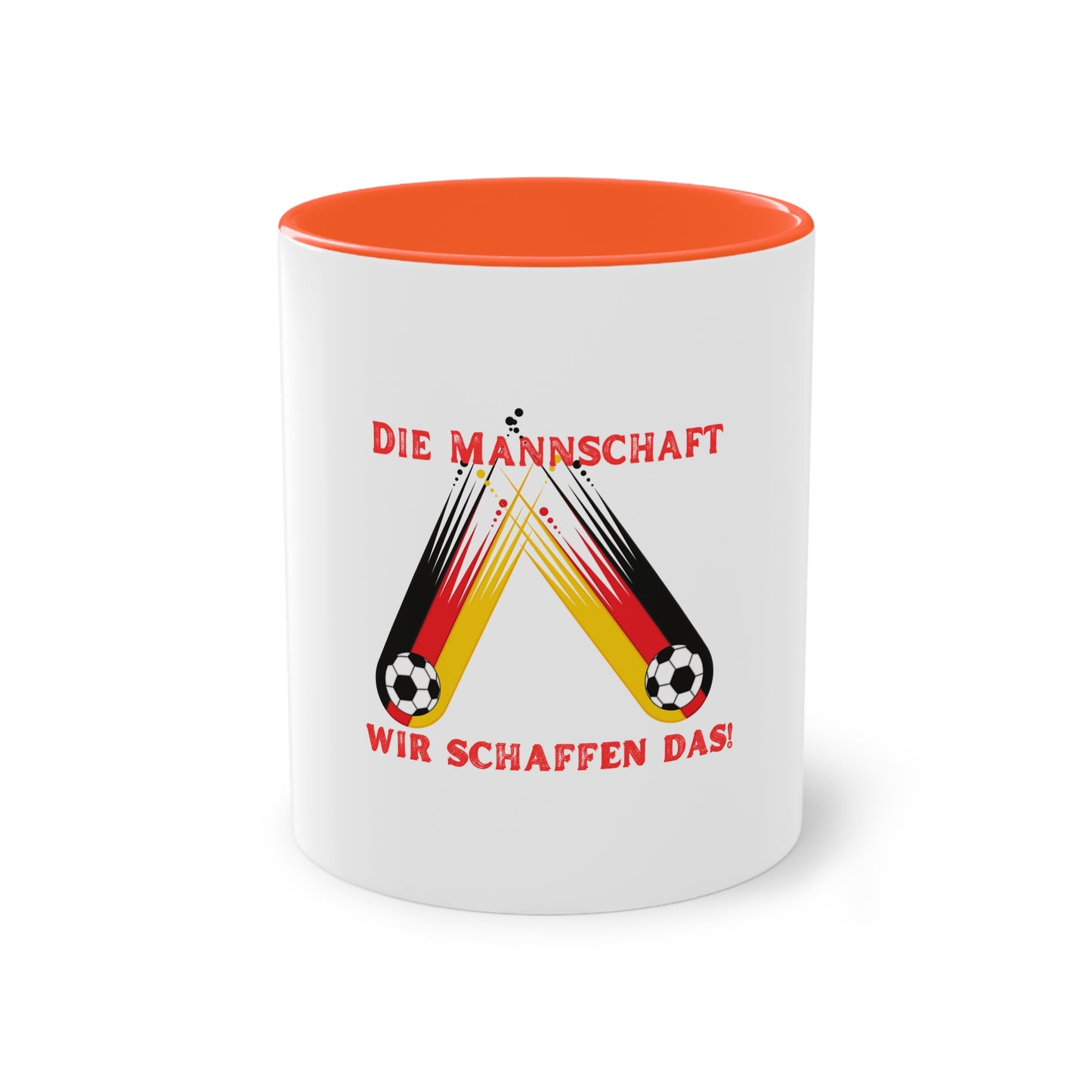 Die Mannschaft auf Mehrfarbige Kaffeetassen, weißer Außenbereich mit mehrfarbigem Innenbereich und Henkel, große; 11 Unzen