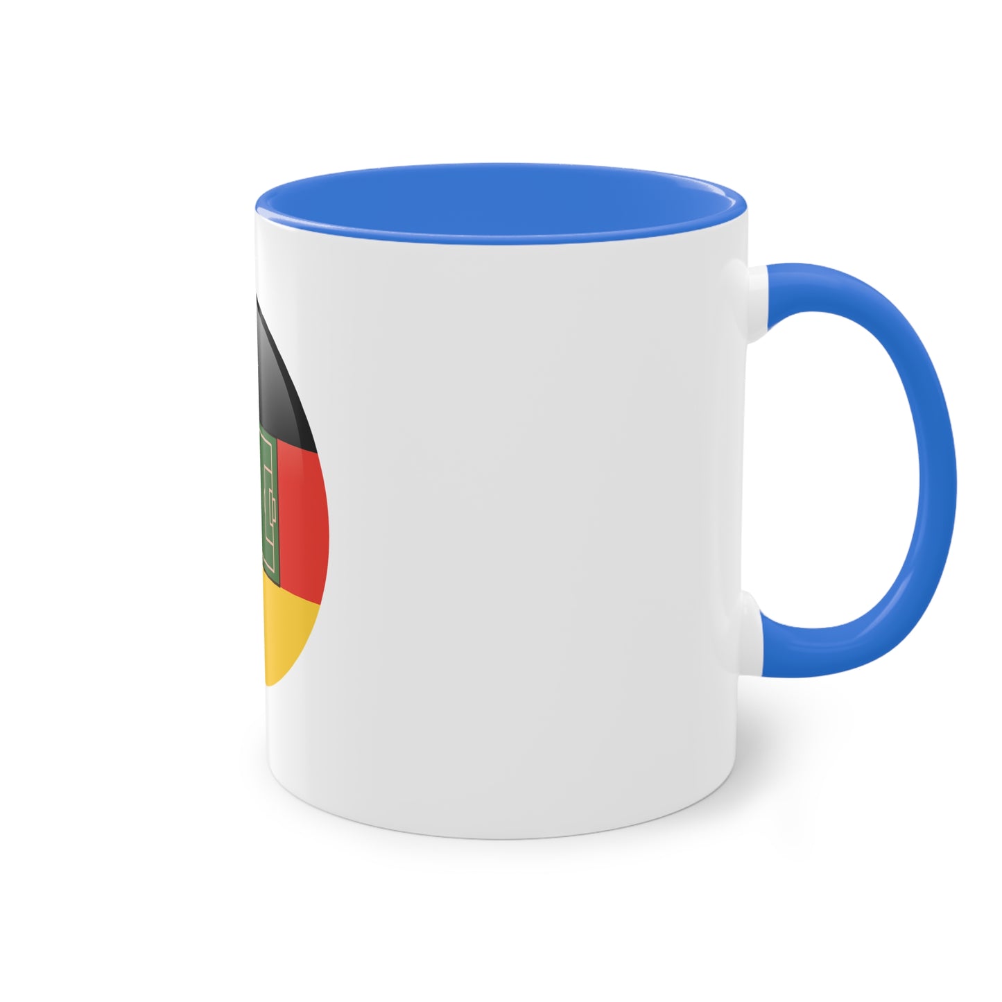 Top Qualität deutsches Soccer - auf Kaffeetassen, Teetassen bedruckt; weißer Außenbereich mit mehrfarbigem Innenbereich und Henkel, große; 11 Unzen