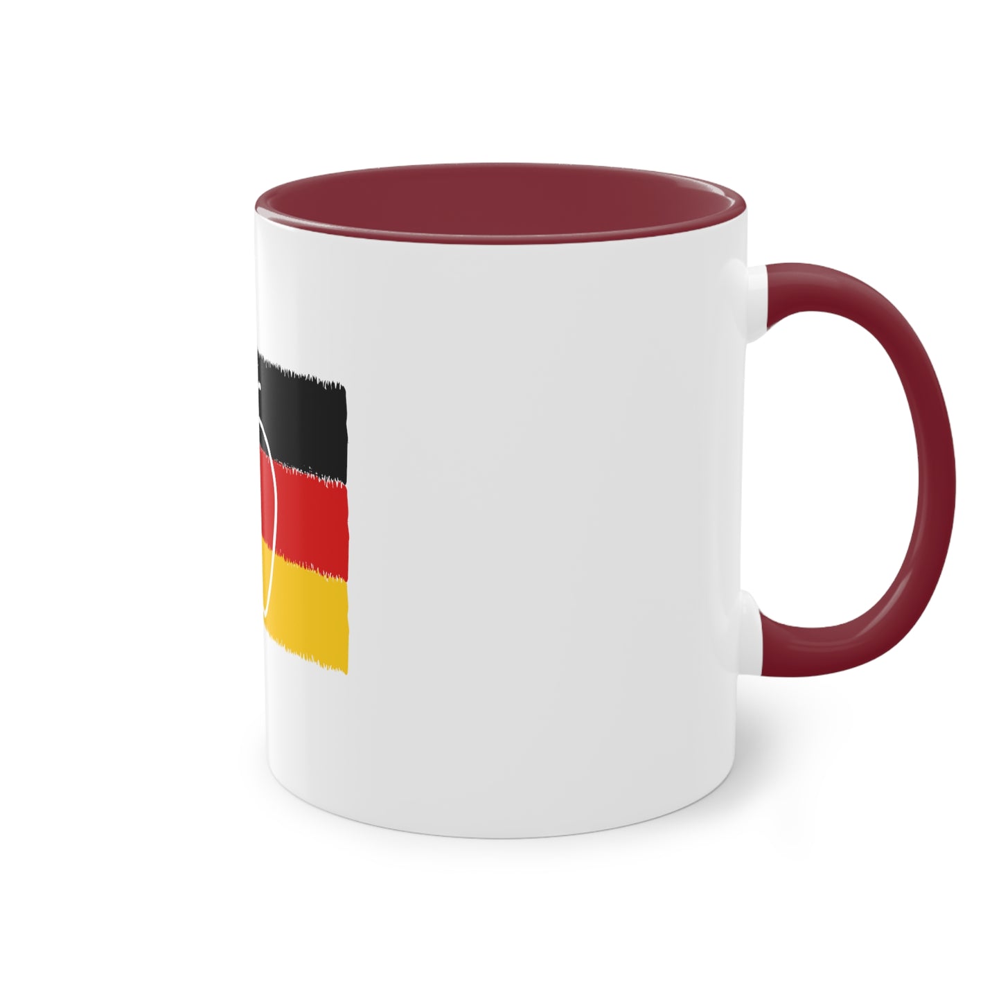 Apfel, ein Symbol für Energie und Liebe auf Kaffeetassen, Teetassen bedruckt; weißer Außenbereich mit mehrfarbigem Innenbereich und Henkel, große; 11 Unzen