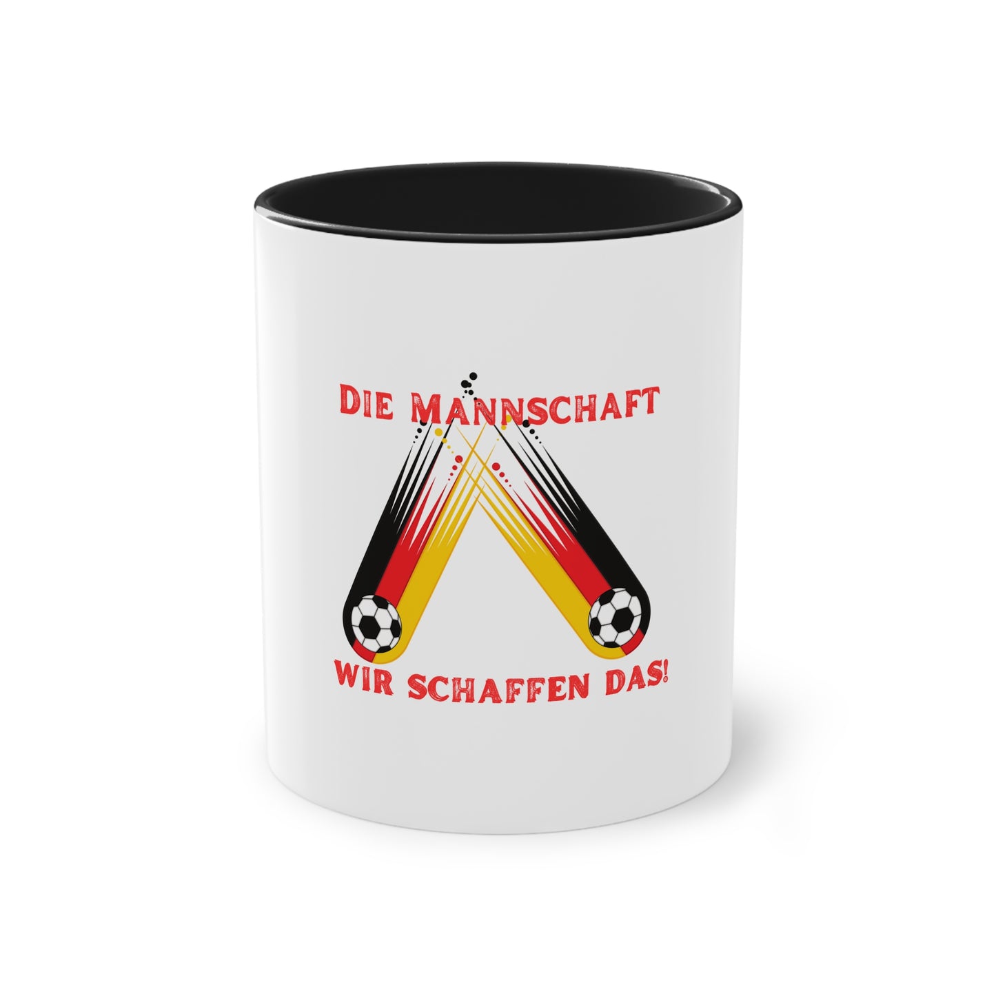 Die Mannschaft auf Mehrfarbige Kaffeetassen, weißer Außenbereich mit mehrfarbigem Innenbereich und Henkel, große; 11 Unzen