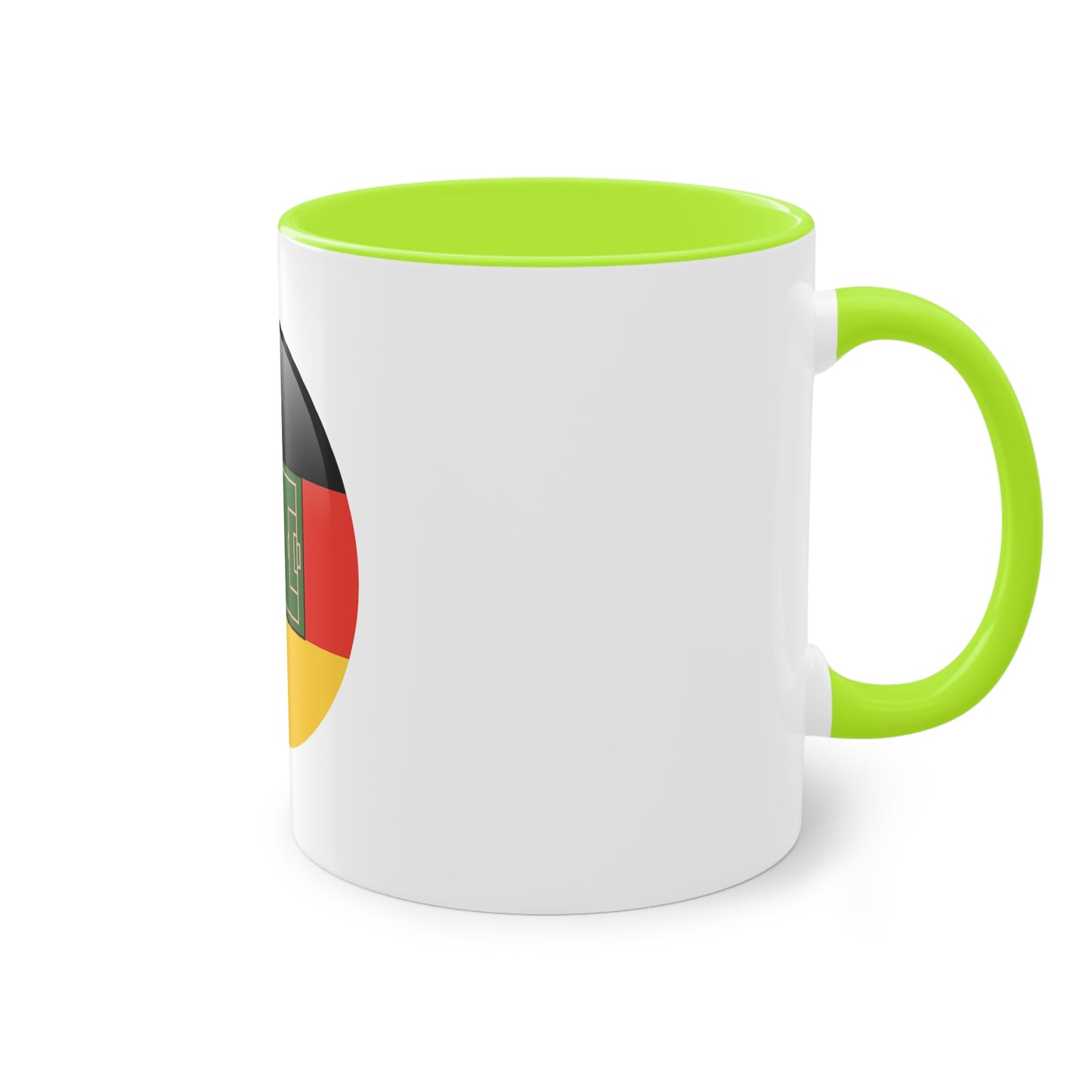 Top Qualität deutsches Soccer - auf Kaffeetassen, Teetassen bedruckt; weißer Außenbereich mit mehrfarbigem Innenbereich und Henkel, große; 11 Unzen