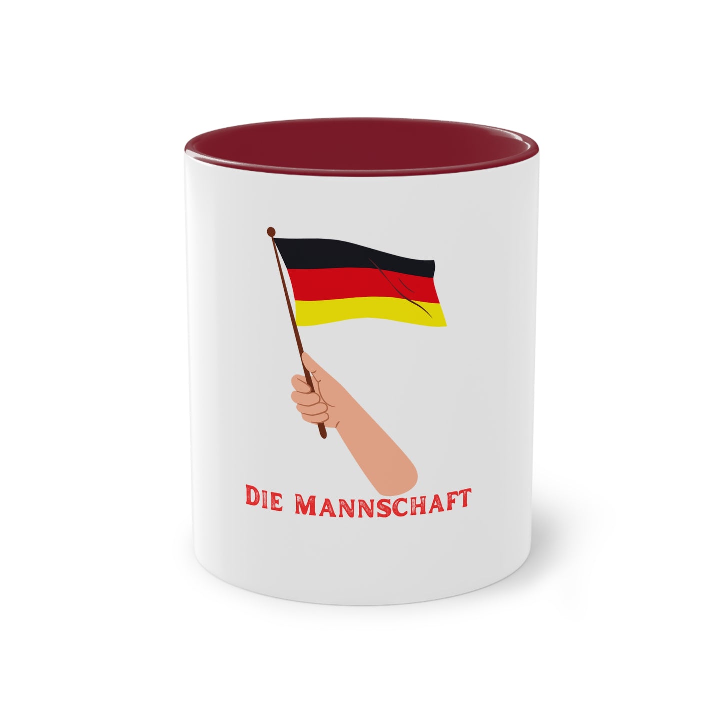 Fans für die Mannschaft, für Deutschland – Perfekt für den Morgenkaffee, weißer Außenbereich mit mehrfarbigem Innenbereich und Henkel, große; 11 Unzen