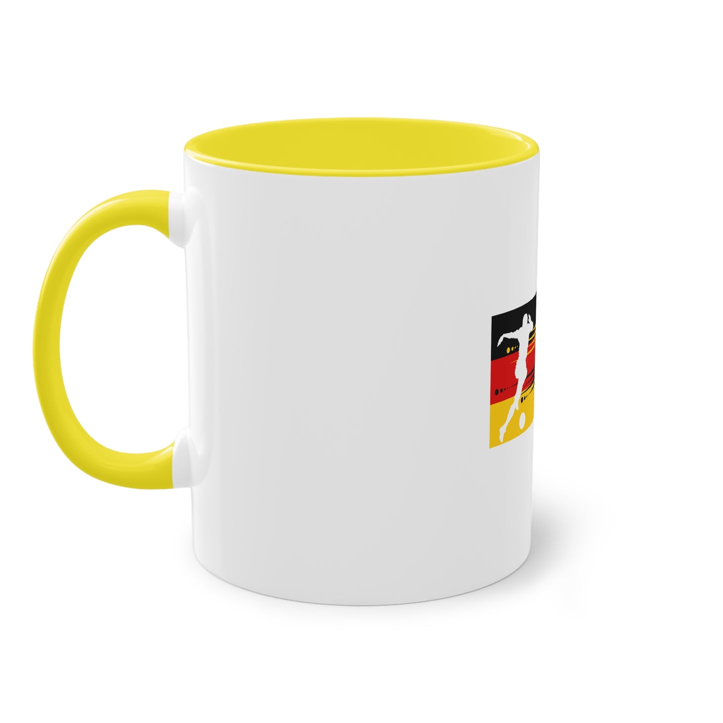 Die wahre Leidenschaft für Fußball auf Kaffeetassen bedruckt; weißer Außenbereich mit mehrfarbigem Innenbereich und Henkel, große; 11 Unzen