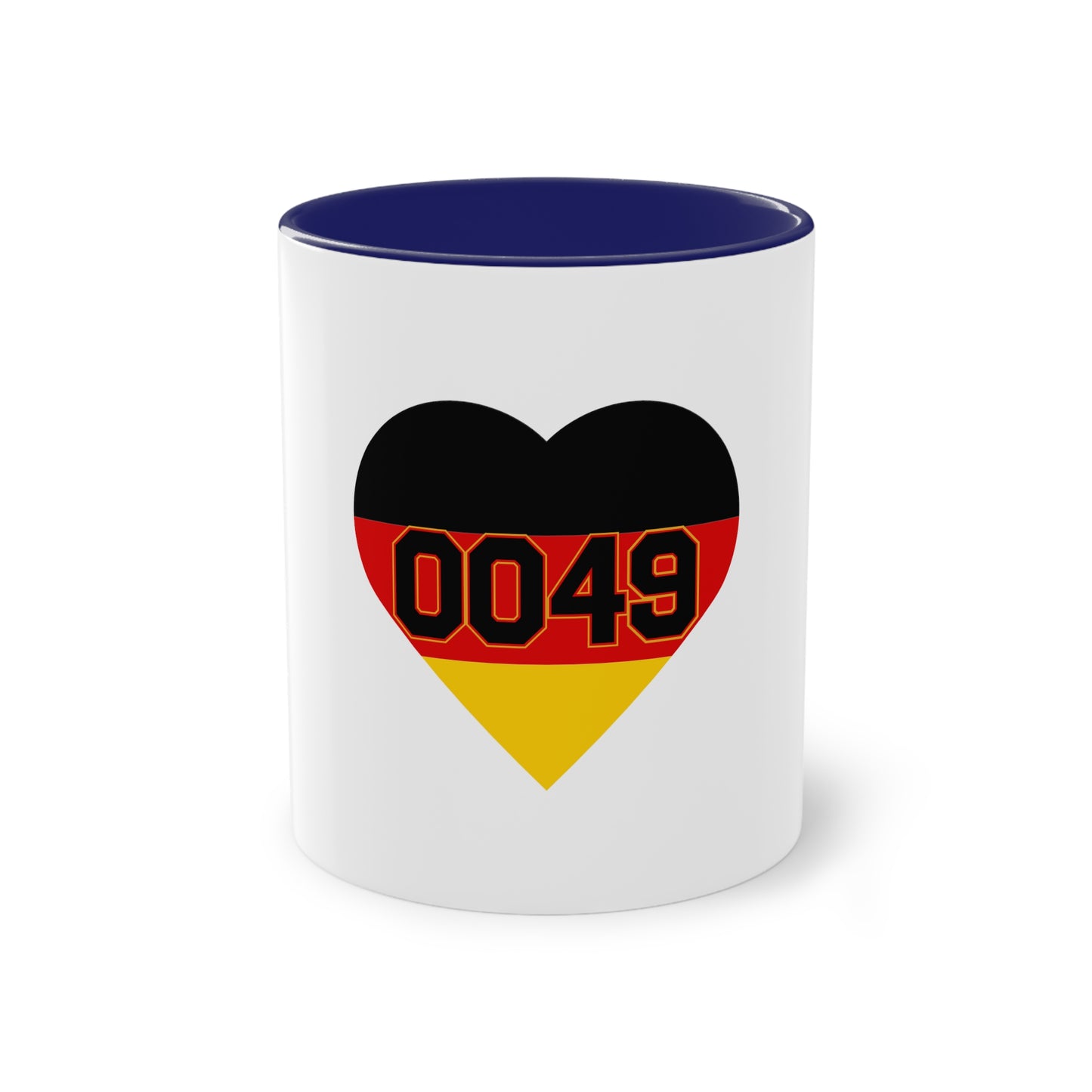 0049 Liebe für Deutschland auf Kaffeetassen, Teetassen bedruckt; weißer Außenbereich mit mehrfarbigem Innenbereich und Henkel, große; 11 Unzen