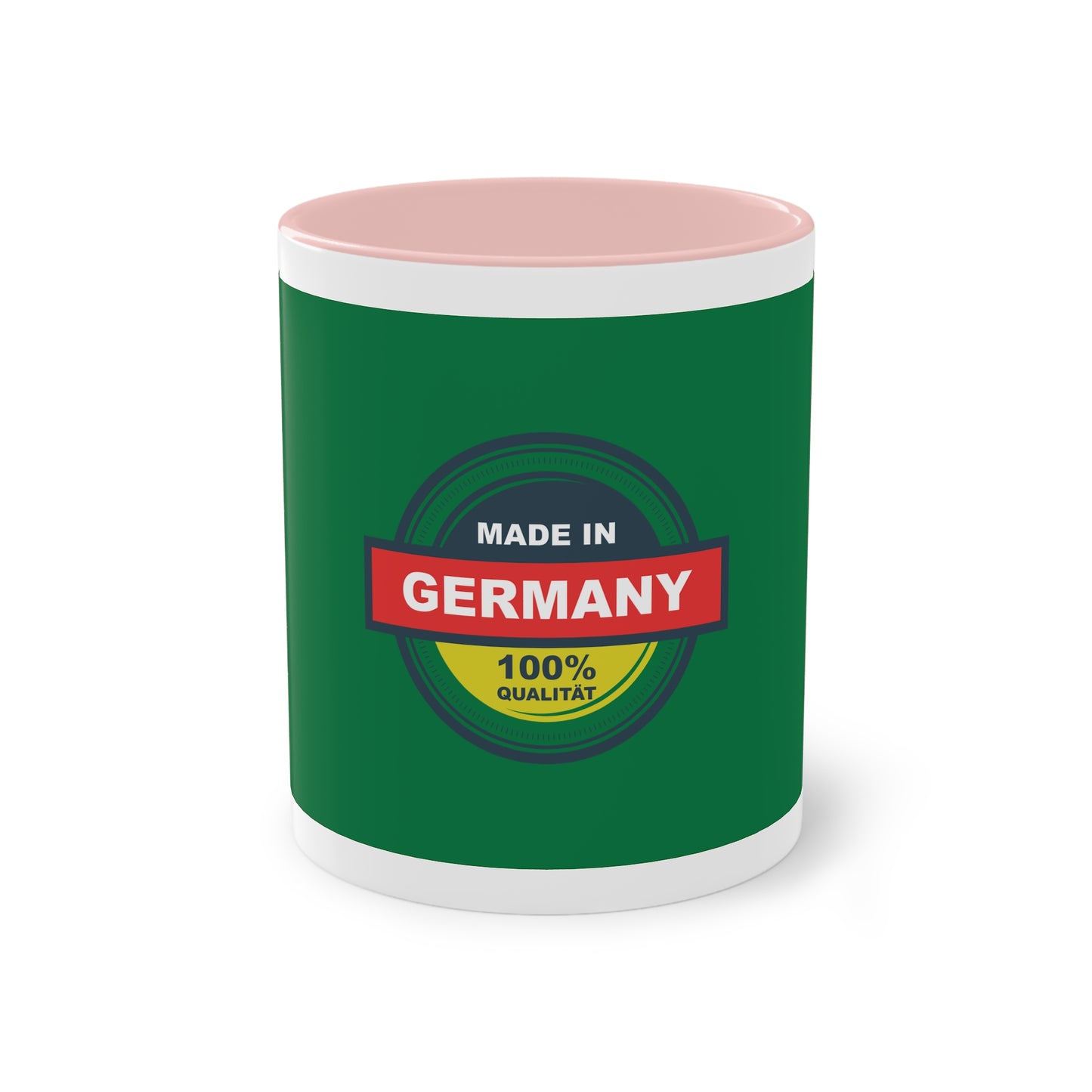 Made in Germany auf Kaffeetassen, Teetassen bedruckt; weißer Außenbereich mit mehrfarbigem Innenbereich und Henkel, große; 11 Unzen.