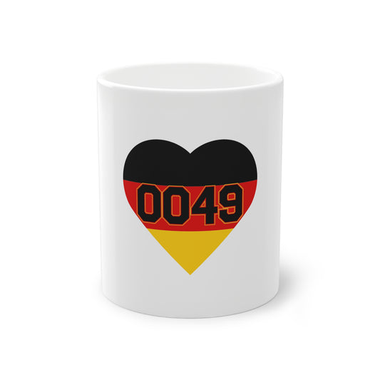 Liebe für 0049 - Internationale Nummer Deutschlands - auf Kaffeetasse, Teetasse bedruckt - Farbe: weiß, Standardtasse, groß 11 Unzen