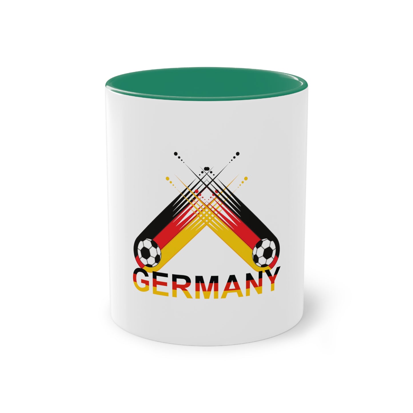 Kaffeetassen mit Deutschland-Soccer– Perfekt als Geschenk, weißer Außenbereich mit mehrfarbigem Innenbereich und Henkel, große; 11 Unzen