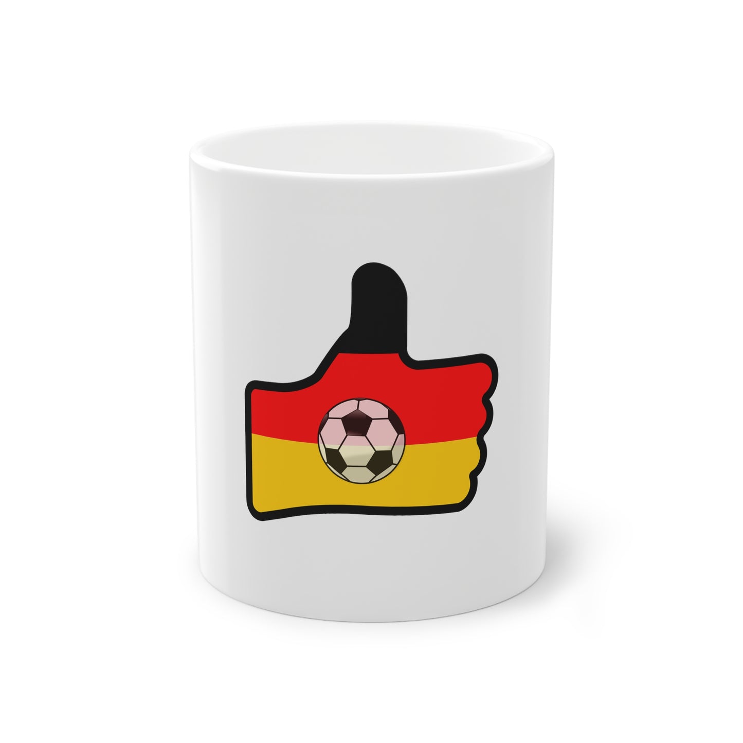 Fußball liebt Deutschland - auf Kaffeetassen bedruckt - Farbe: weiß, Standardtasse, groß 11 Unzen