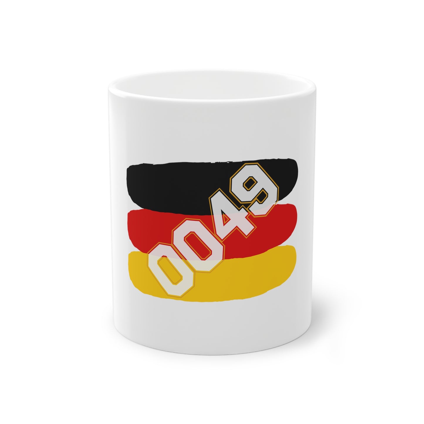 0049 - Internationale Nummer Deutschlands - auf Kaffeetasse, Teetasse bedruckt - Farbe: weiß, Standardtasse, groß 11 Unzen