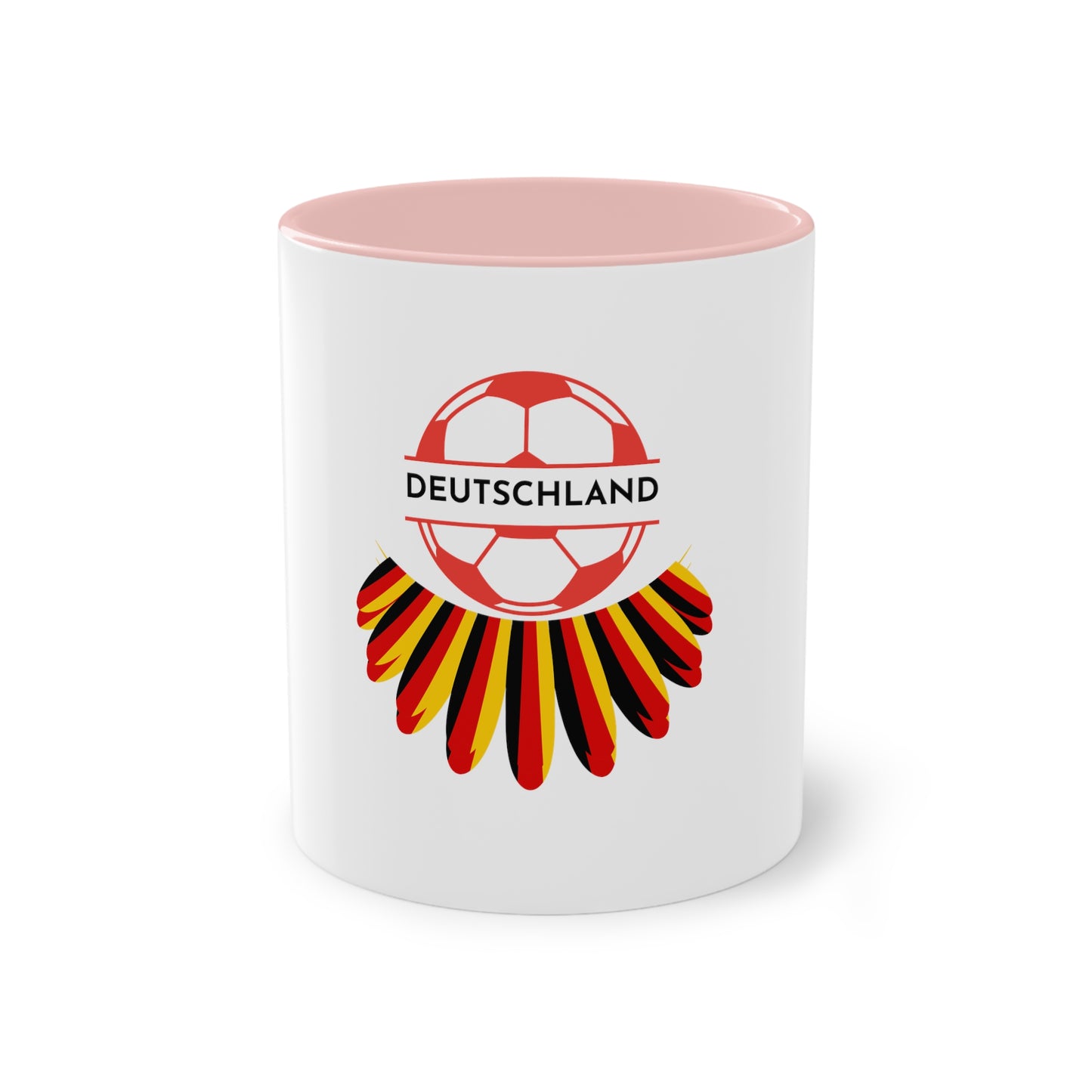 Deutschland Soccer auf Kaffeetassen, Teetassen bedruckt; weißer Außenbereich mit mehrfarbigem Innenbereich und Henkel, große; 11 Unzen