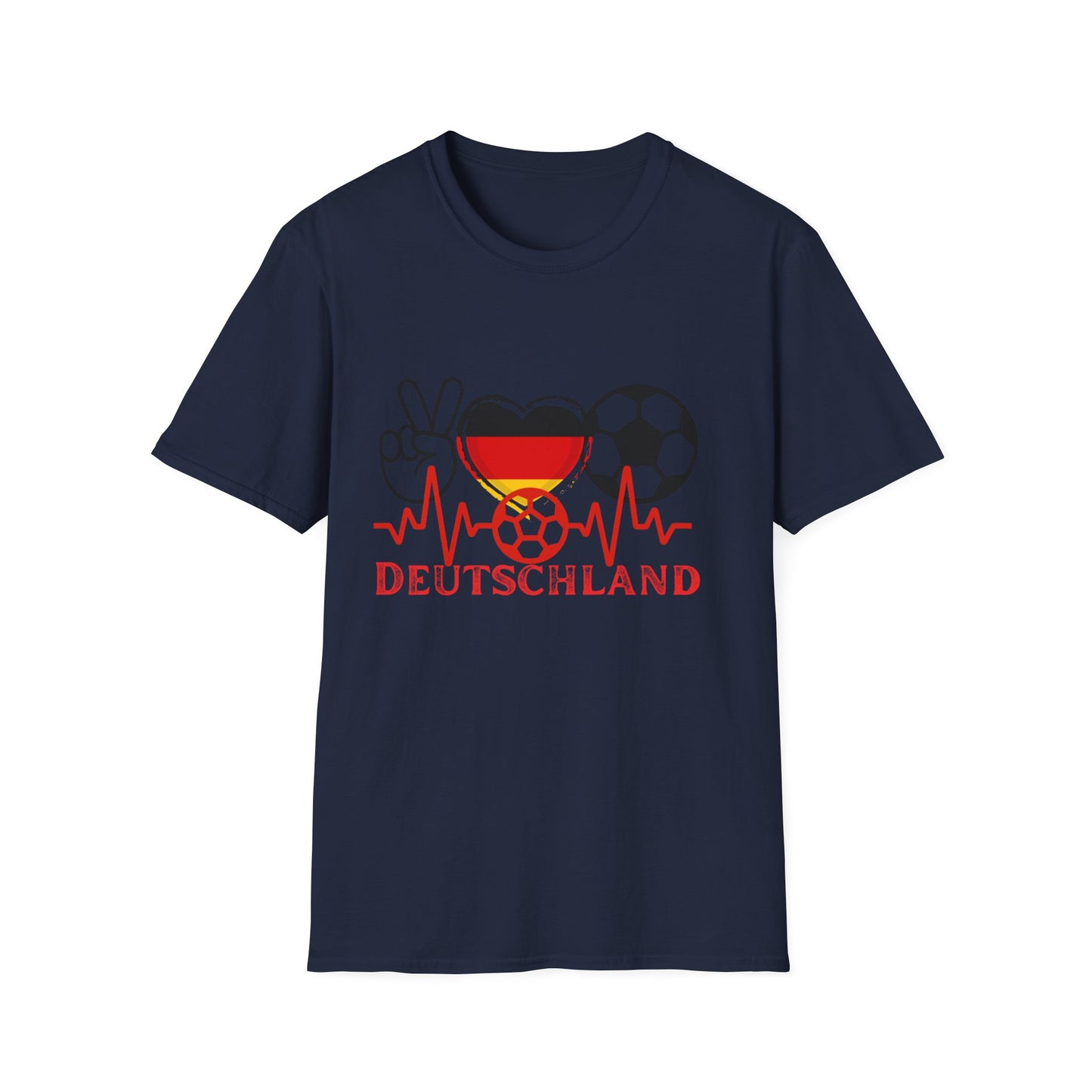 Das Herz und Liebe für Deutschland, Unisex T-Shirt-Motive für Fußballfans, Echte Fanbekleidung, Fantrikot mit Siegen