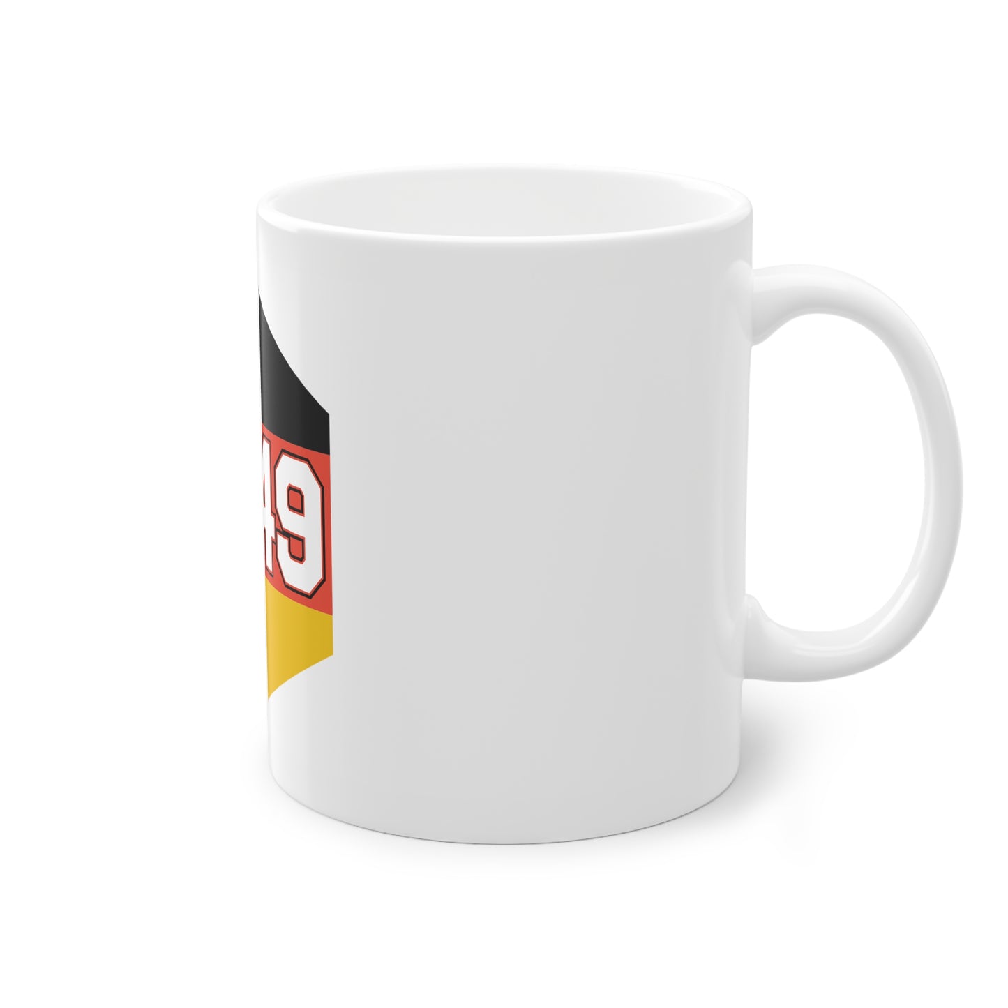 +49 - Internationale Nummer Deutschlands - auf Kaffeetasse, Teetasse bedruckt - Farbe: weiß, Standardtasse, groß 11 Unzen