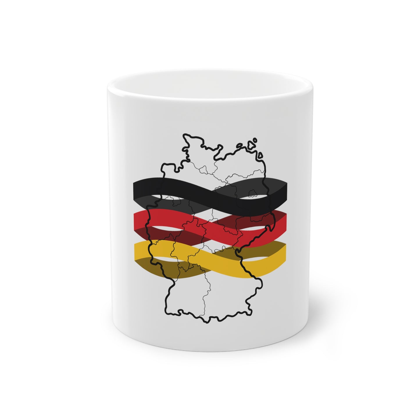 Deutschlandkarte rund um deutsche Flagge - auf Kaffeetassen bedruckt - Farbe: weiß, Standardtasse, groß 11 Unzen