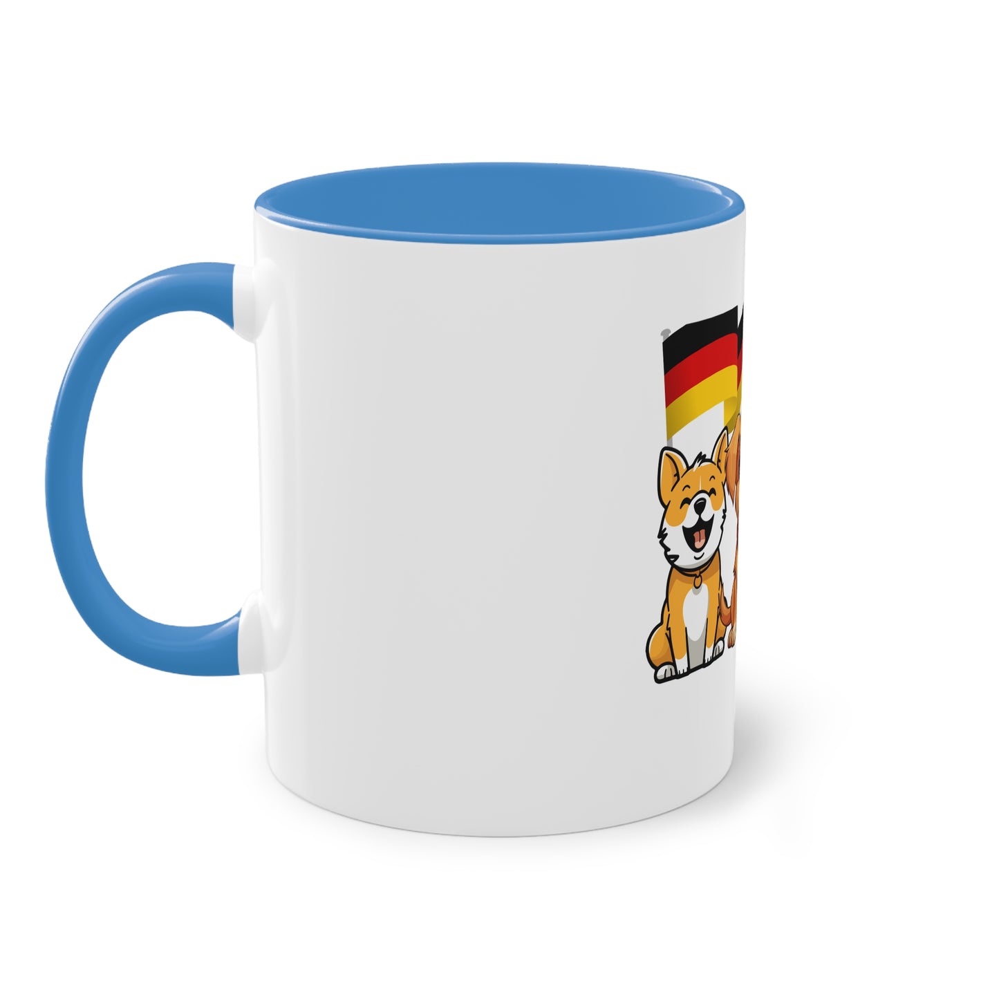 Topfan, Hundefanklub für Deutschland auf Kaffeetassen bedruckt; weißer Außenbereich mit mehrfarbigem Innenbereich und Henkel, große; 11 Unzen