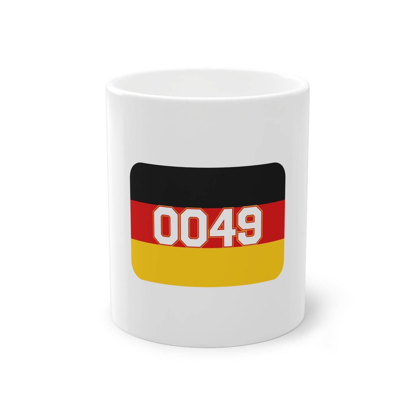 0049 - Internationale Nummer Deutschlands - auf Kaffeetasse, Teetasse bedruckt - Farbe: weiß, Standardtasse, groß 11 Unzen