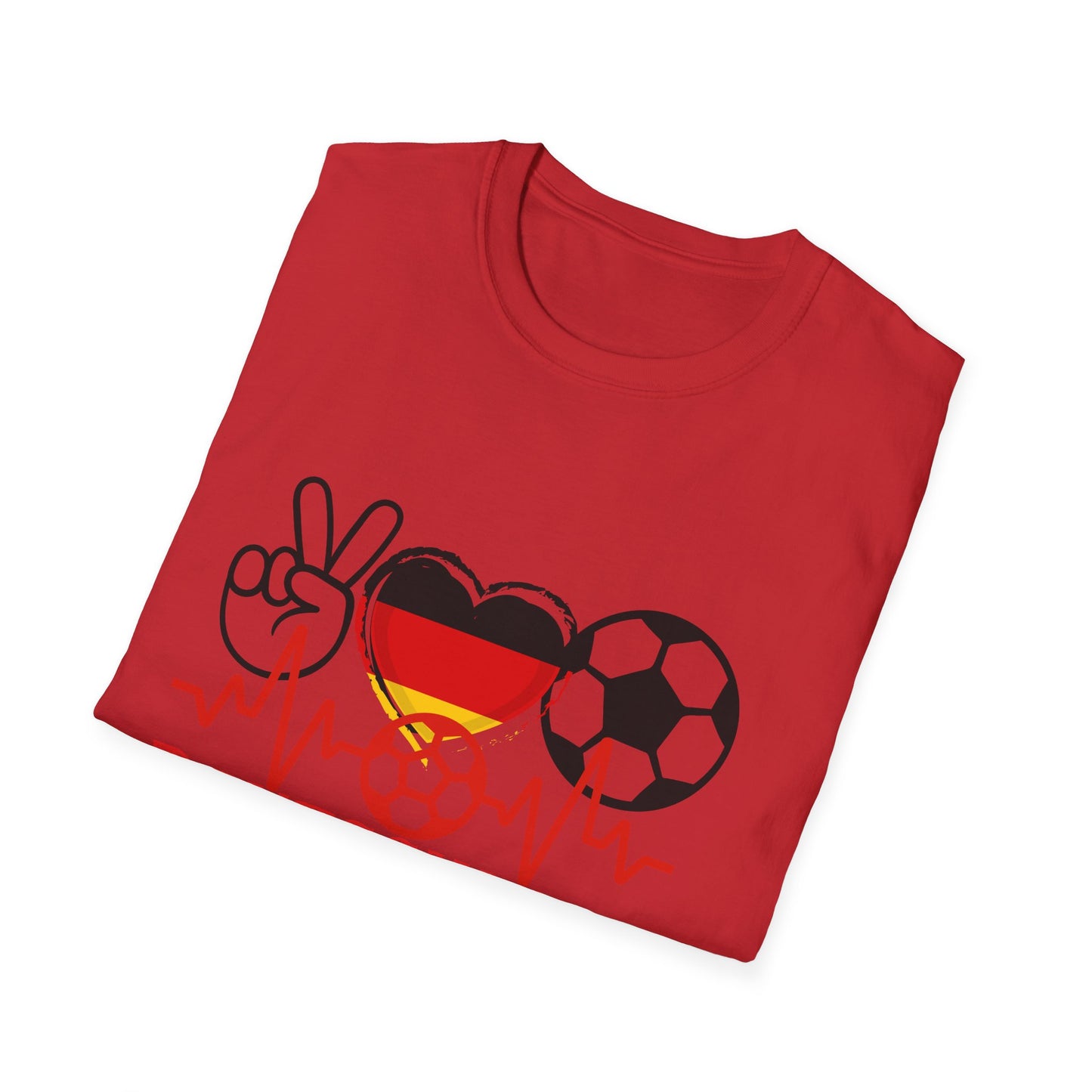 Das Herz und Liebe für Deutschland, Unisex T-Shirt-Motive für Fußballfans, Echte Fanbekleidung, Fantrikot mit Siegen