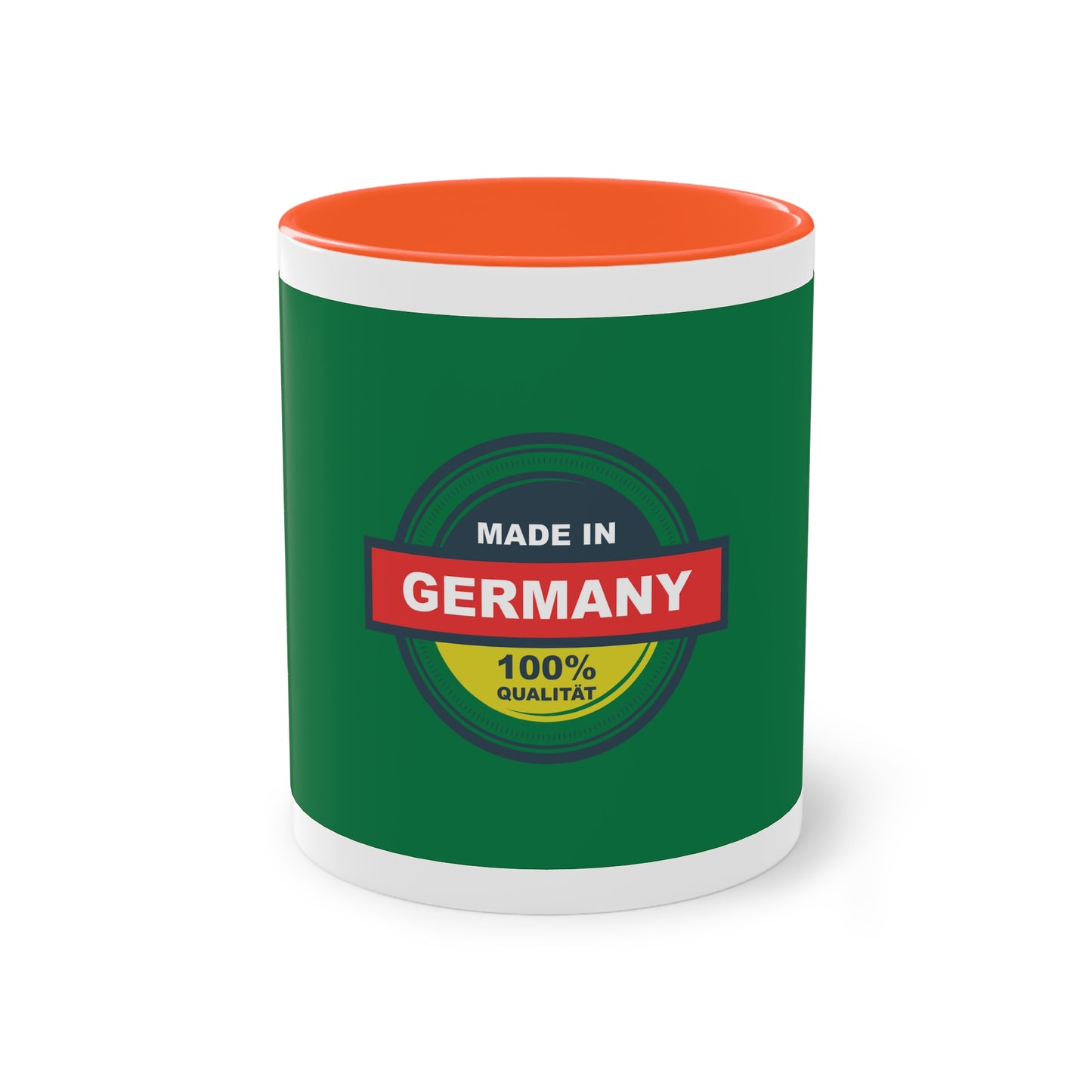 Made in Germany auf Kaffeetassen, Teetassen bedruckt; weißer Außenbereich mit mehrfarbigem Innenbereich und Henkel, große; 11 Unzen.