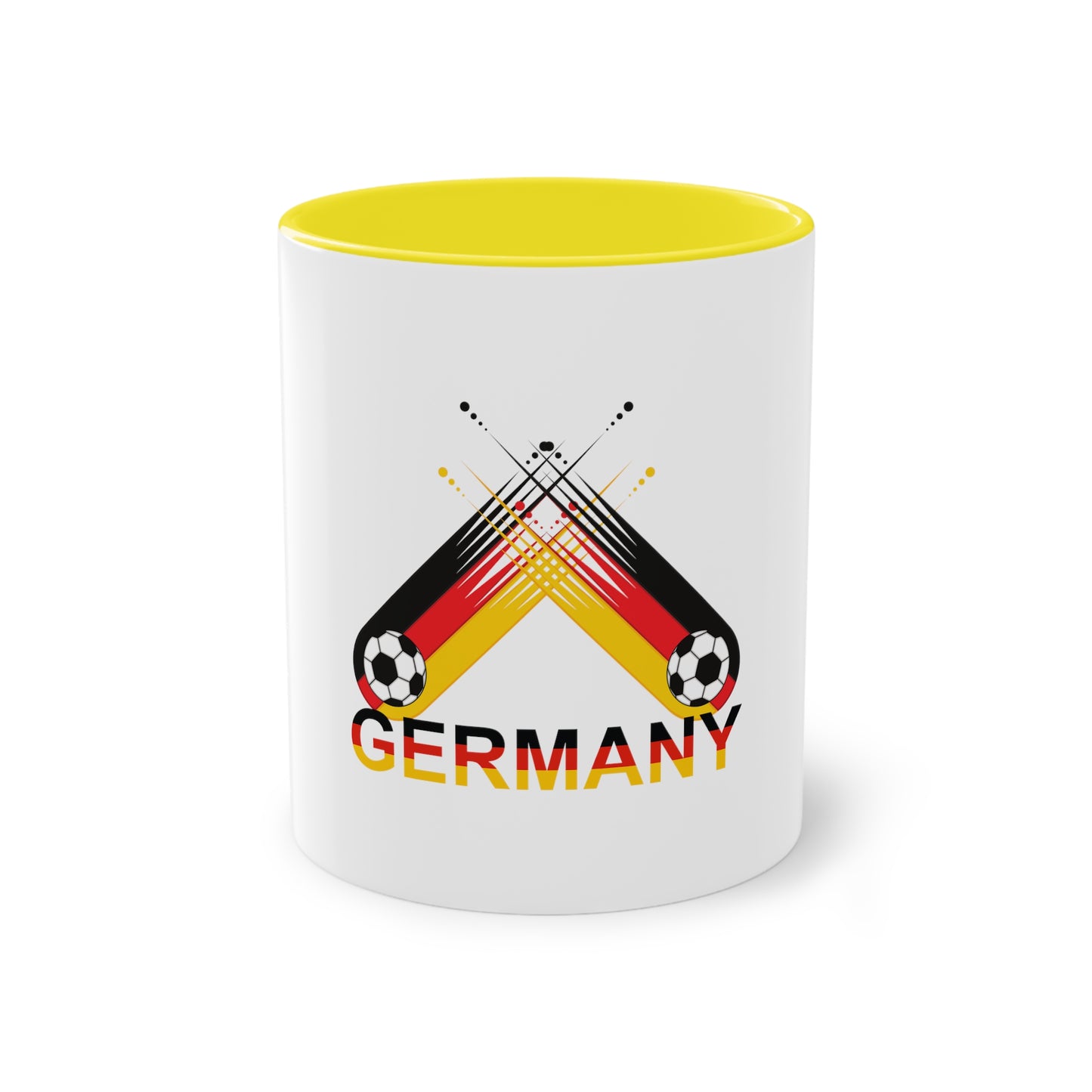 Kaffeetassen mit Deutschland-Soccer– Perfekt als Geschenk, weißer Außenbereich mit mehrfarbigem Innenbereich und Henkel, große; 11 Unzen