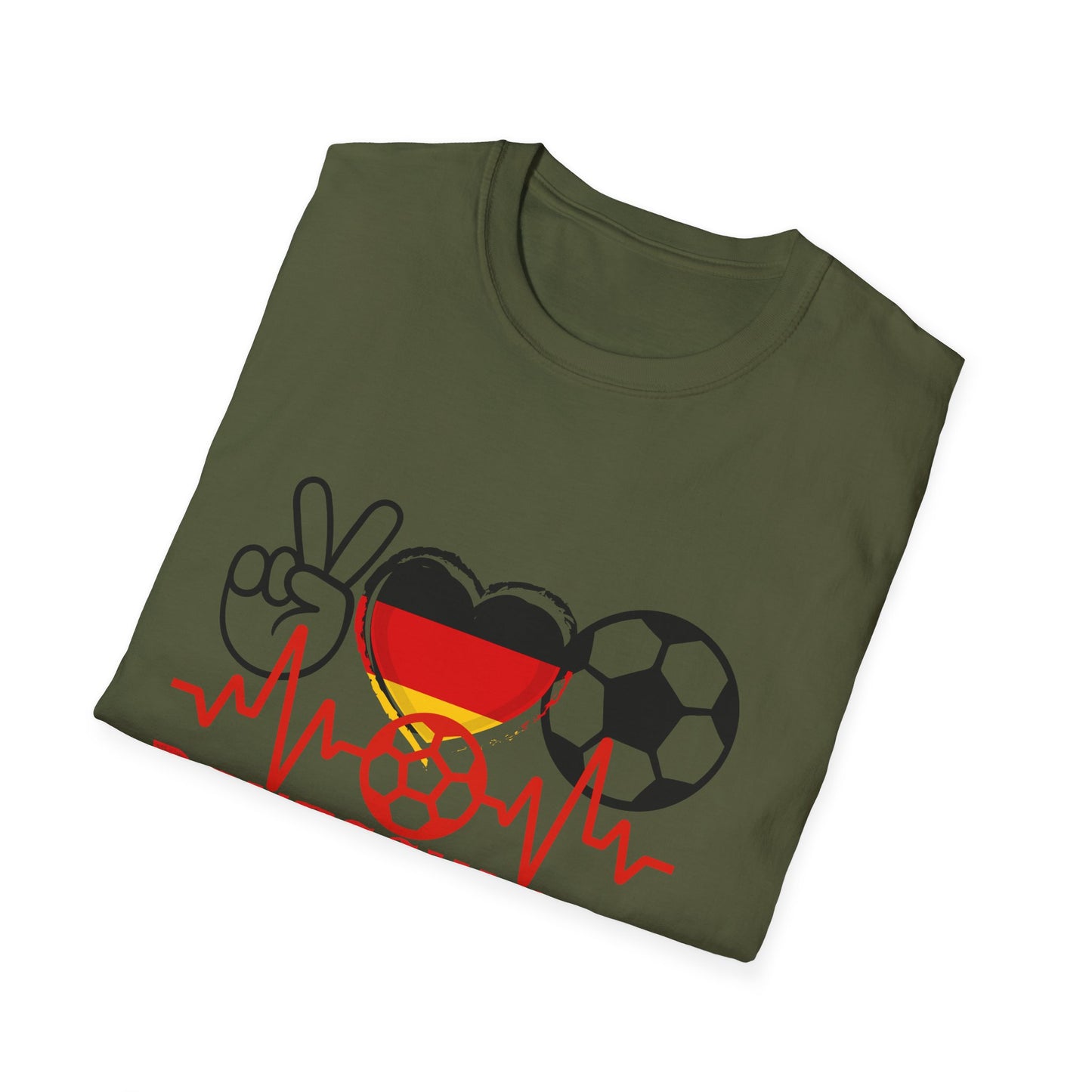 Das Herz und Liebe für Deutschland, Unisex T-Shirt-Motive für Fußballfans, Echte Fanbekleidung, Fantrikot mit Siegen