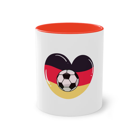 Ich liebe die Mannschaft auf Kaffeetassen, Teetassen bedruckt; weißer Außenbereich mit mehrfarbigem Innenbereich und Henkel, große; 11 Unzen