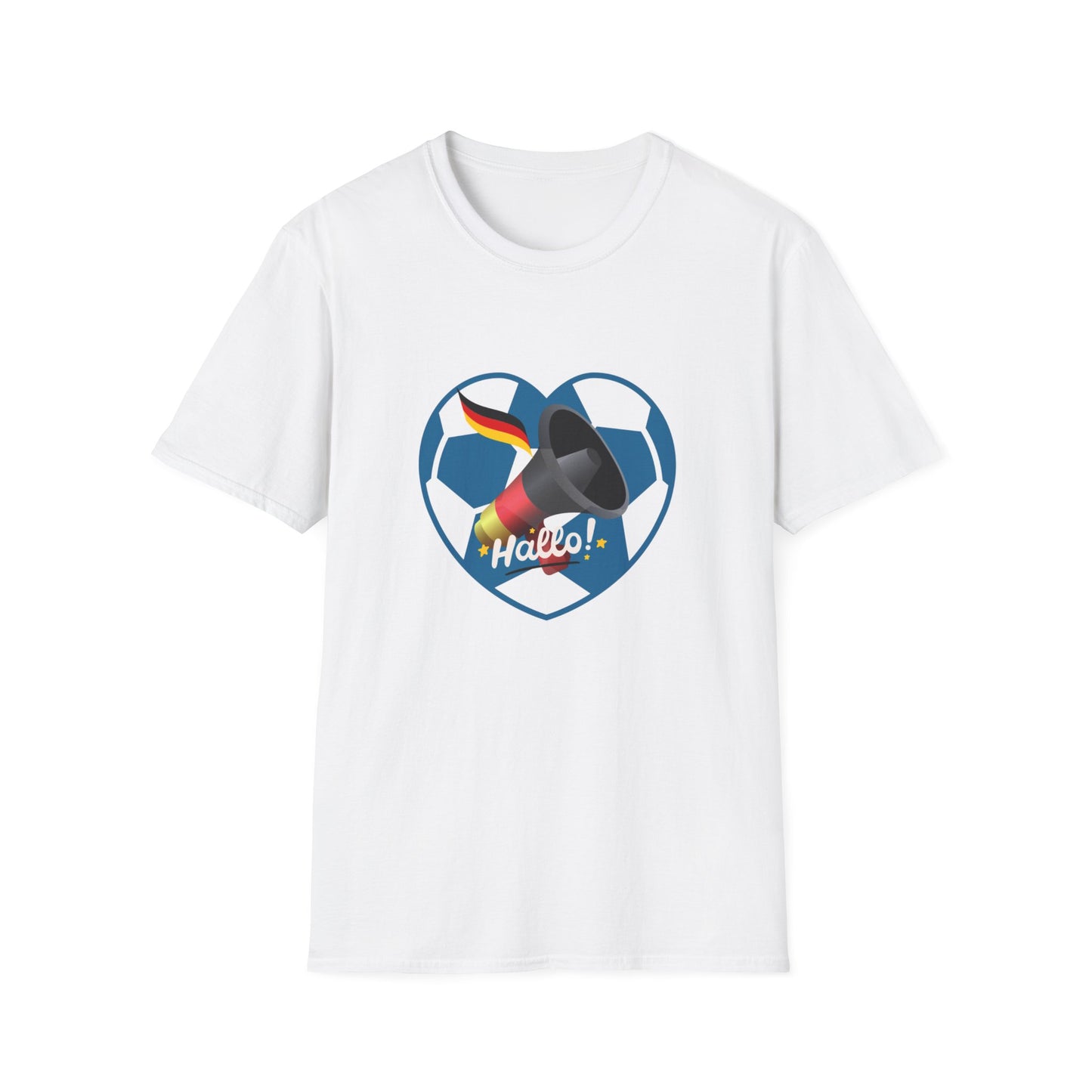 Hallo Deutschland, Unisex T-Shirt mit lautem Frieden und Liebe für Fußball, Welcome to German Football success, I Love Germany