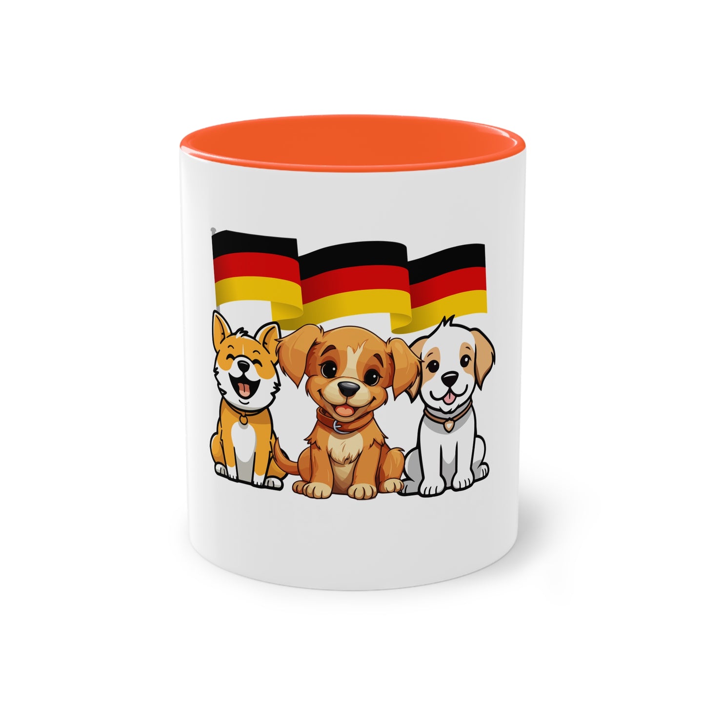 Topfan, Hundefanklub für Deutschland auf Kaffeetassen bedruckt; weißer Außenbereich mit mehrfarbigem Innenbereich und Henkel, große; 11 Unzen