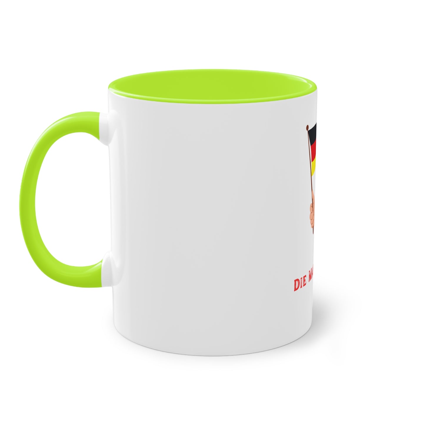Fans für die Mannschaft, für Deutschland – Perfekt für den Morgenkaffee, weißer Außenbereich mit mehrfarbigem Innenbereich und Henkel, große; 11 Unzen