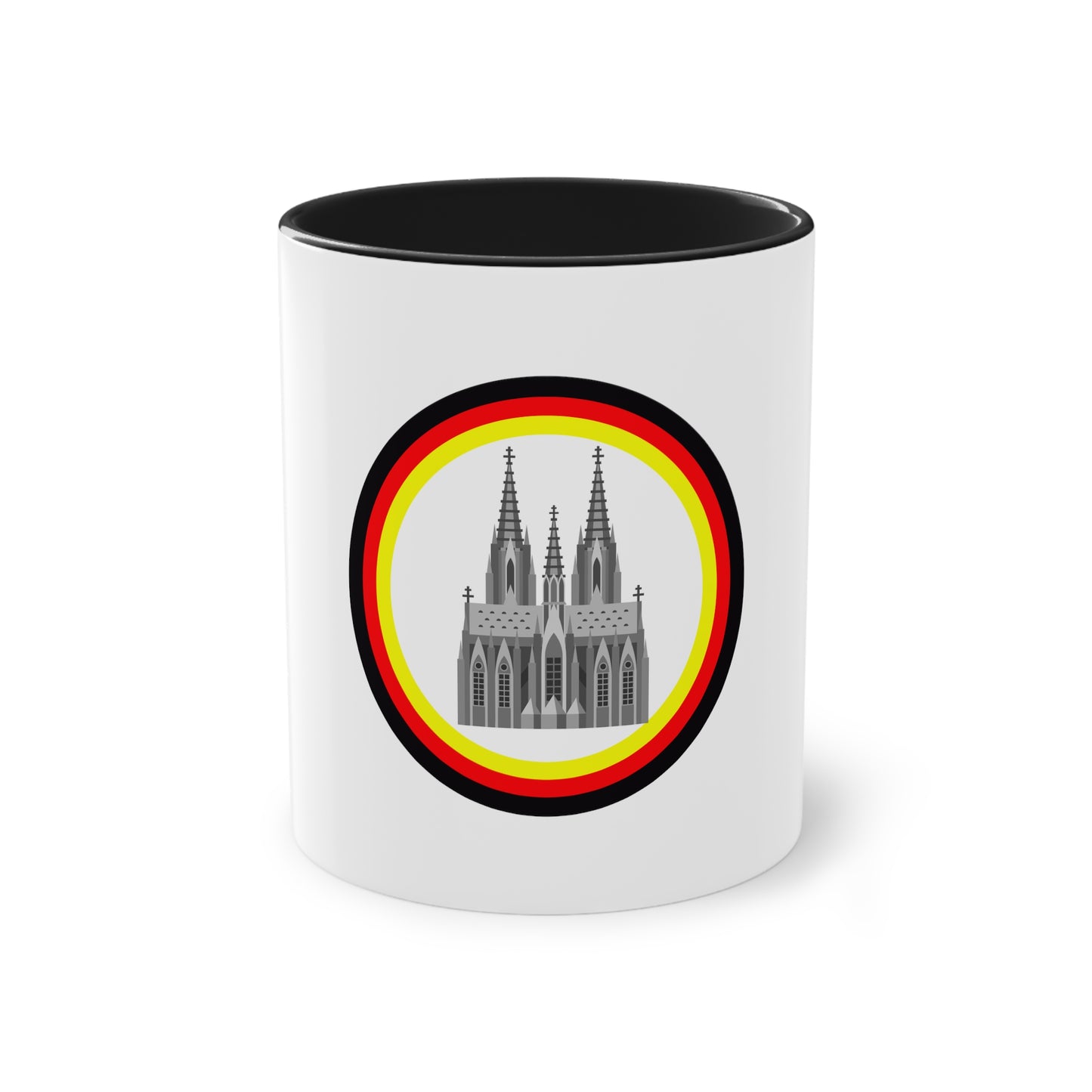 Kölner Dom auf Kaffeetassen, Teetassen bedruckt; weißer Außenbereich mit mehrfarbigem Innenbereich und Henkel, große; 11 Unzen