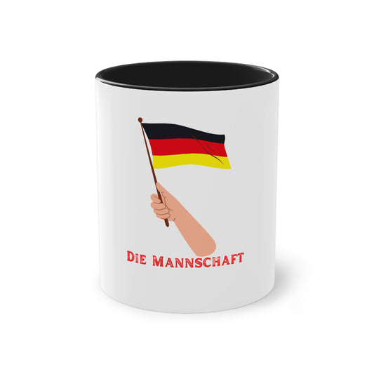 Fans für die Mannschaft, für Deutschland – Perfekt für den Morgenkaffee, weißer Außenbereich mit mehrfarbigem Innenbereich und Henkel, große; 11 Unzen