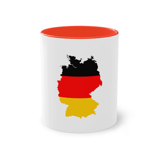 Deutschlandkarte auf Kaffeetassen, Teetassen bedruckt; weißer Außenbereich mit mehrfarbigem Innenbereich und Henkel, große; 11 Unzen