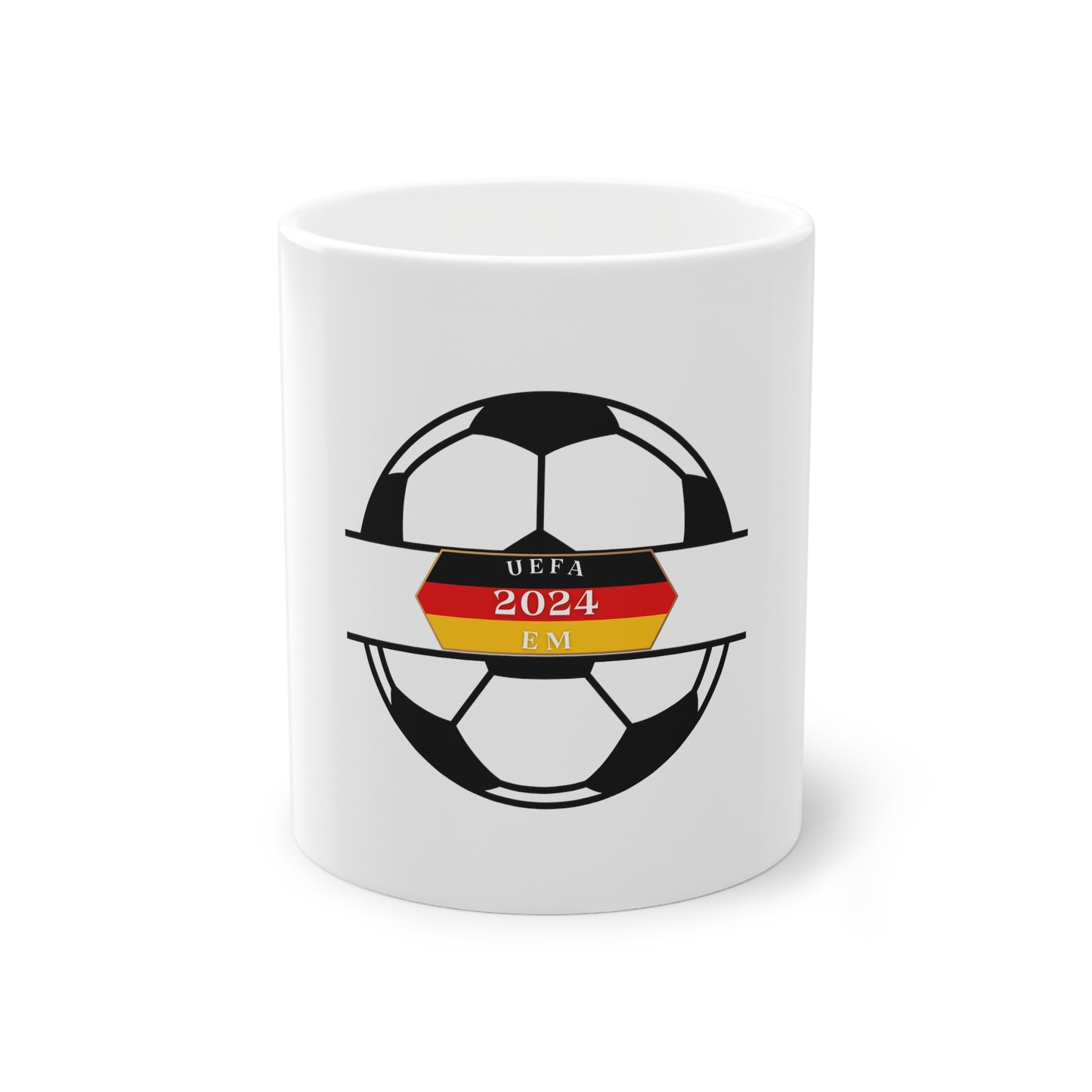 Soccer EM Deutschland 2024 auf Kaffeetassen bedruckt - Farbe: weiß, Standardtasse, groß 11 Unzen