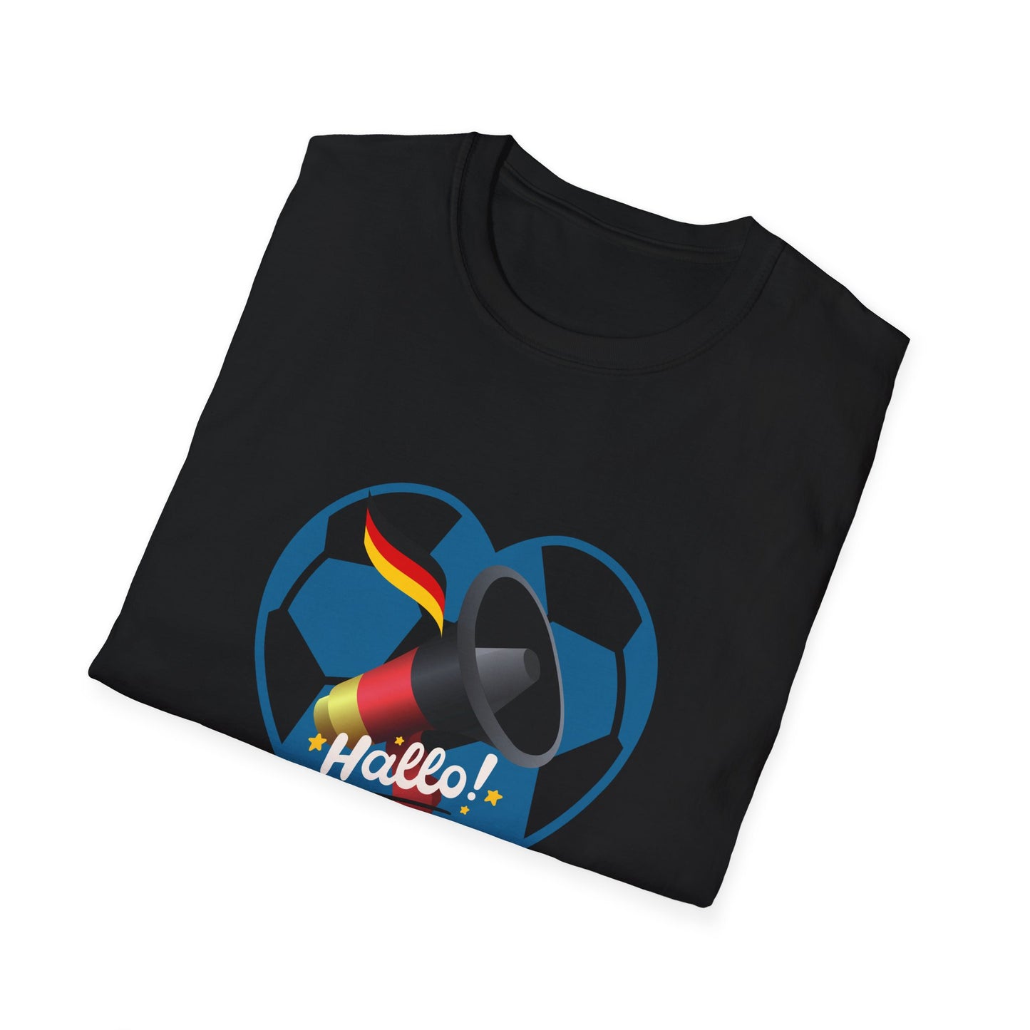 Hallo Deutschland, Unisex T-Shirt mit lautem Frieden und Liebe für Fußball, Welcome to German Football success, I Love Germany