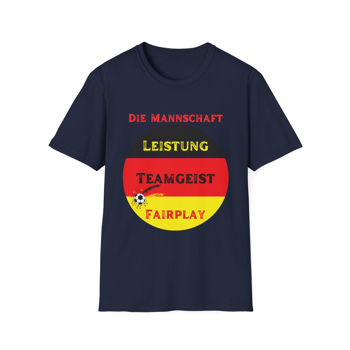 Deutsche Fußballfanmotivtrikot Unisex T-Shirts; Leistung, Teamgeist, Fairplay