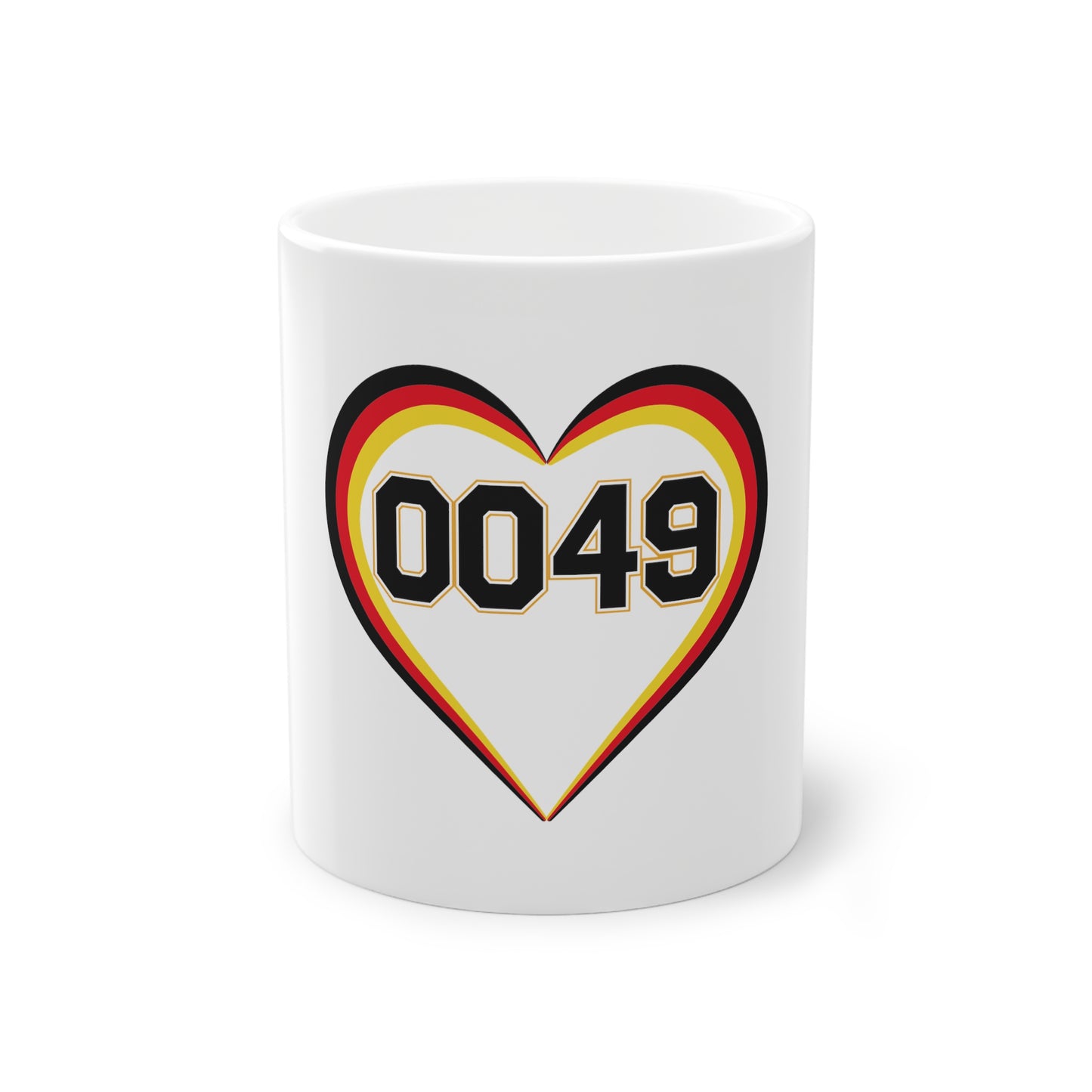 Liebe für 0049 - Internationale Nummer Deutschlands - auf Kaffeetasse, Teetasse bedruckt - Farbe: weiß, Standardtasse, groß 11 Unzen