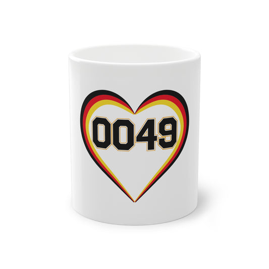 Liebe für 0049 - Internationale Nummer Deutschlands - auf Kaffeetasse, Teetasse bedruckt - Farbe: weiß, Standardtasse, groß 11 Unzen