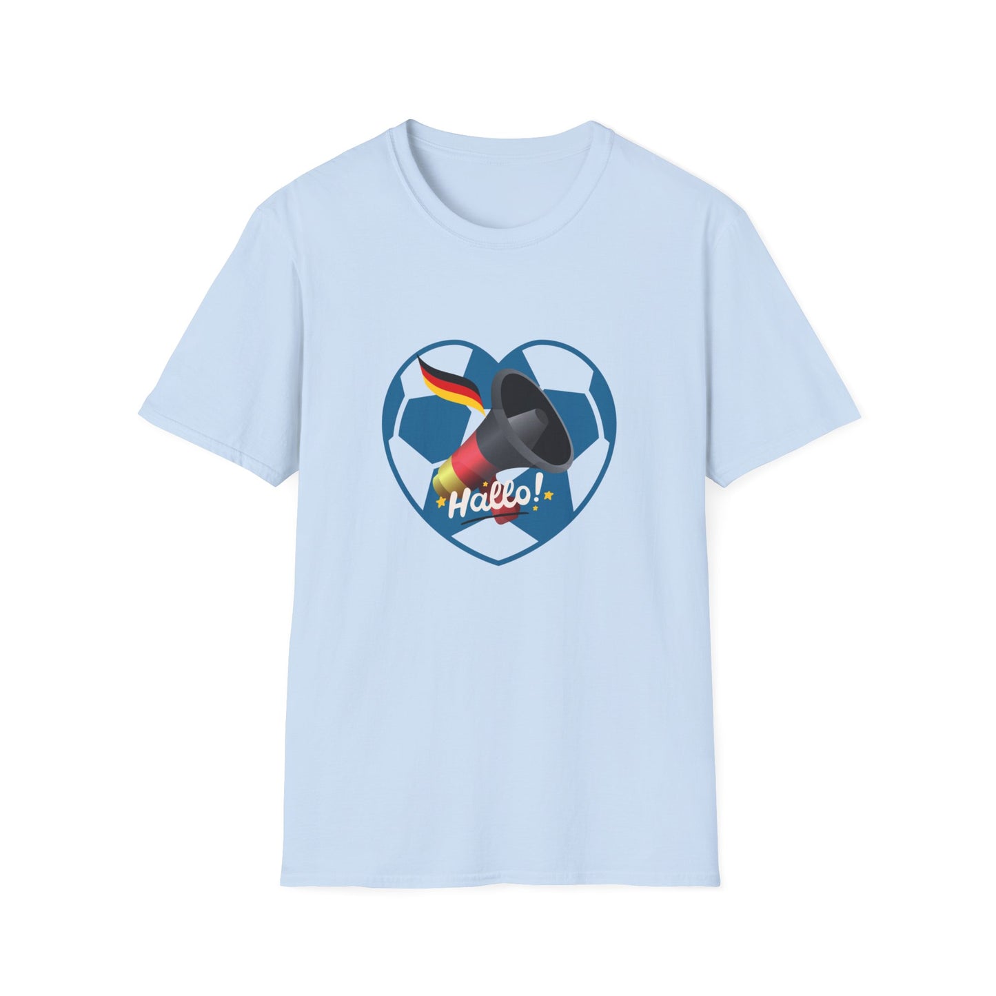 Hallo Deutschland, Unisex T-Shirt mit lautem Frieden und Liebe für Fußball, Welcome to German Football success, I Love Germany