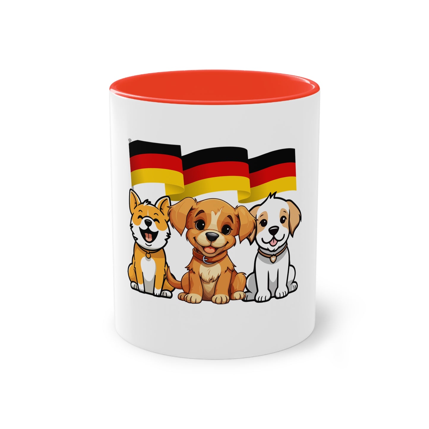 Topfan, Hundefanklub für Deutschland auf Kaffeetassen bedruckt; weißer Außenbereich mit mehrfarbigem Innenbereich und Henkel, große; 11 Unzen