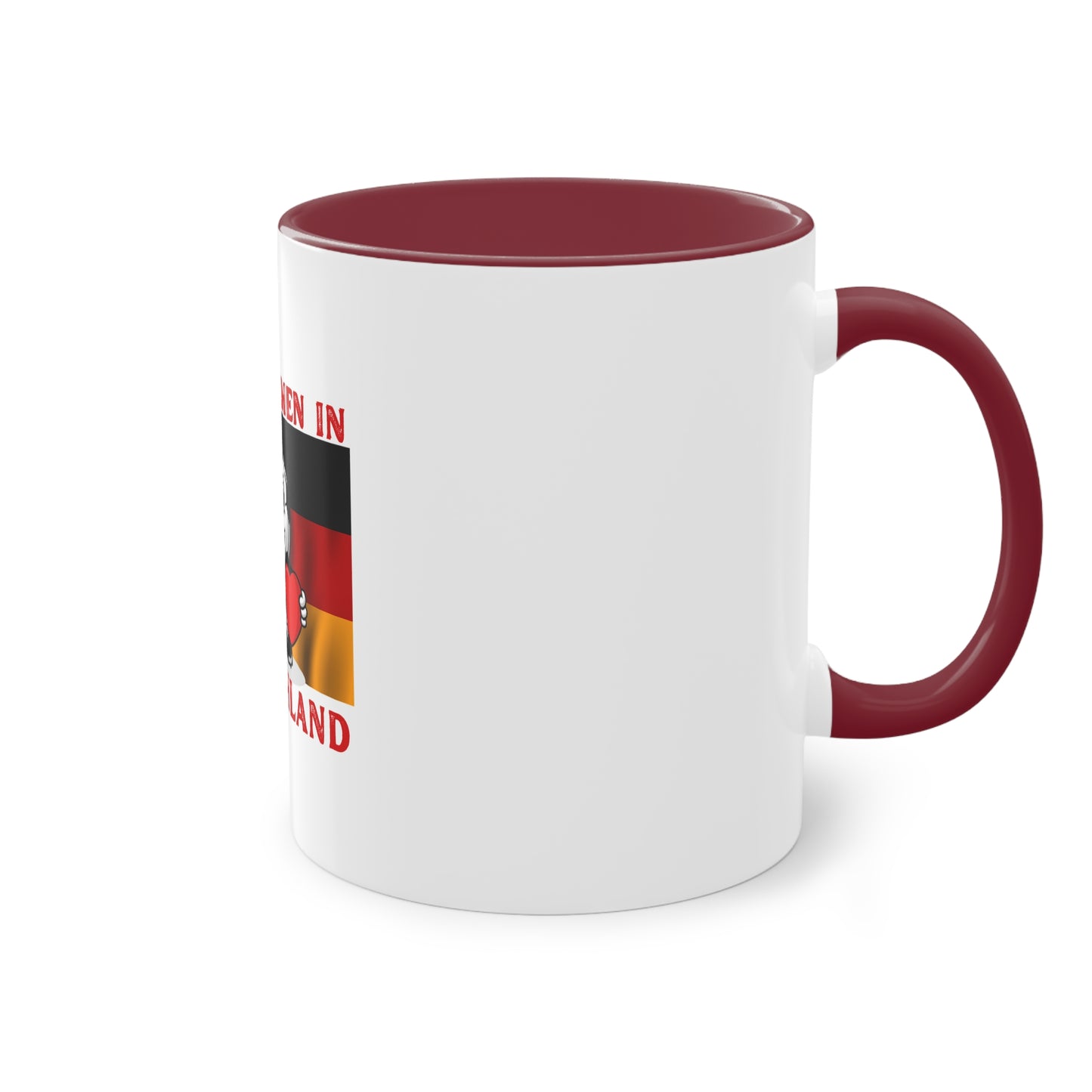 Willkommen in Deutschland - Stolz auf Deutschland - auf Kaffeetassen, Teetassen bedruckt; weißer Außenbereich mit mehrfarbigem Innenbereich und Henkel, große; 11 Unzen