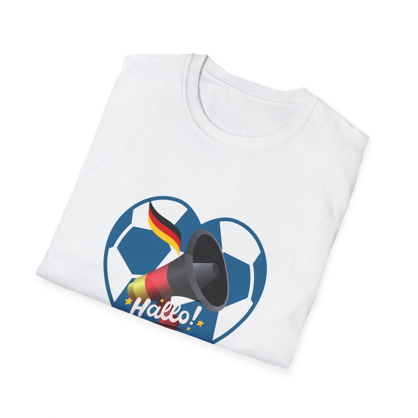 Hallo Deutschland, Unisex T-Shirt mit lautem Frieden und Liebe für Fußball, Welcome to German Football success, I Love Germany