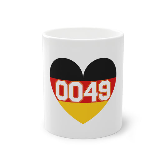 Liebe für 0049 - Internationale Nummer Deutschlands - auf Kaffeetasse, Teetasse bedruckt - Farbe: weiß, Standardtasse, groß 11 Unzen