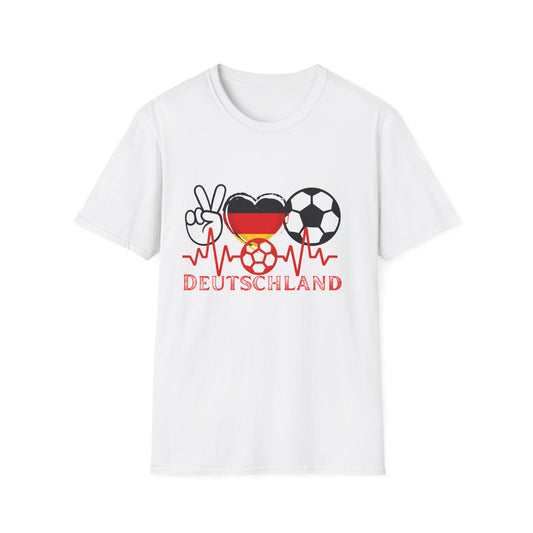 Das Herz und Liebe für Deutschland, Unisex T-Shirt-Motive für Fußballfans, Echte Fanbekleidung, Fantrikot mit Siegen