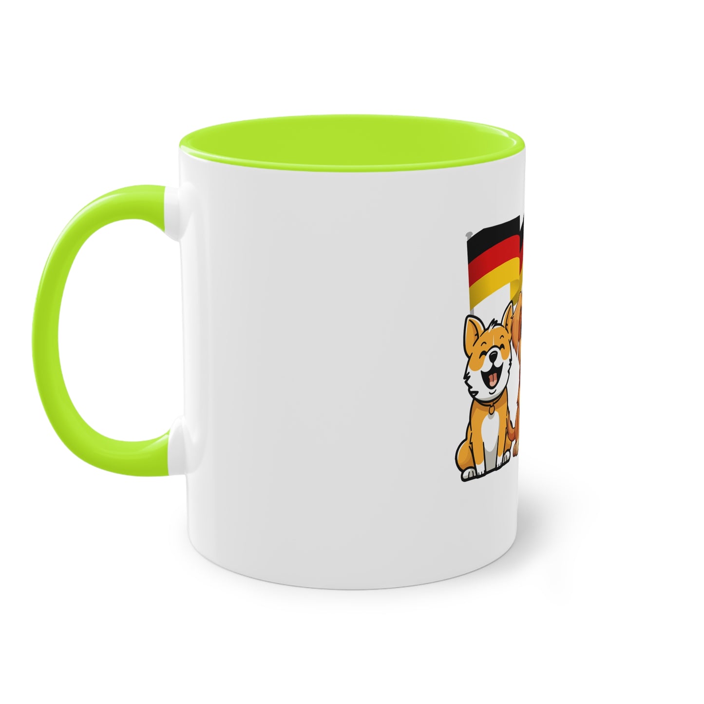 Topfan, Hundefanklub für Deutschland auf Kaffeetassen bedruckt; weißer Außenbereich mit mehrfarbigem Innenbereich und Henkel, große; 11 Unzen