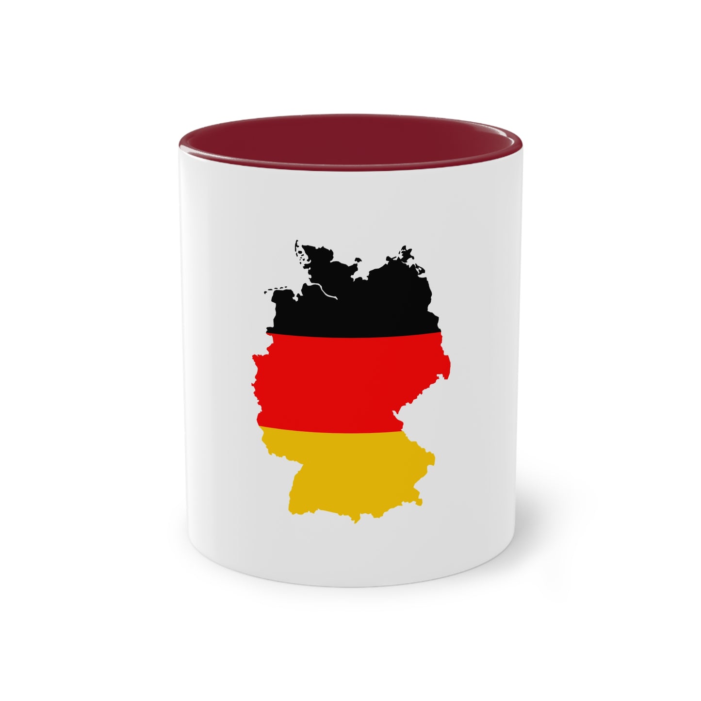 Deutschlandkarte auf Kaffeetassen, Teetassen bedruckt; weißer Außenbereich mit mehrfarbigem Innenbereich und Henkel, große; 11 Unzen