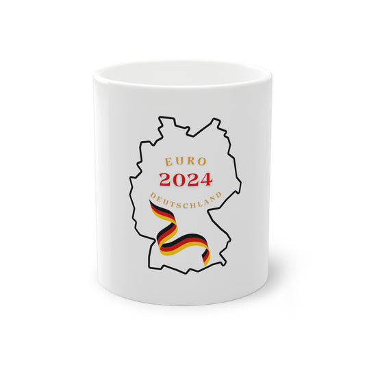 UEFA - EM 2024 mit Deutschlandkarte auf Kaffeetassen bedruckt - Farbe: weiß, Standardtasse, groß 11 Unzen