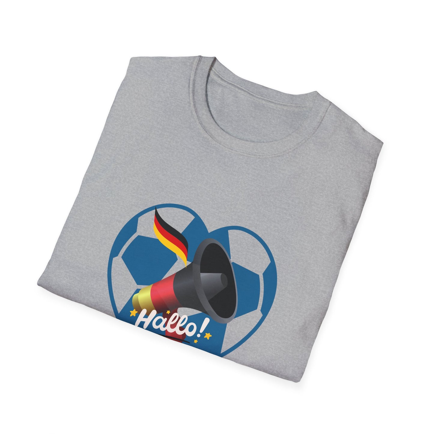 Hallo Deutschland, Unisex T-Shirt mit lautem Frieden und Liebe für Fußball, Welcome to German Football success, I Love Germany